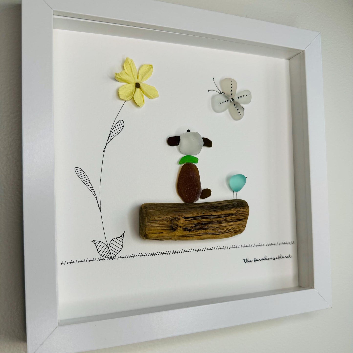 Sea Glass Pebble Art, Loss of Dog, Pebble Art Pet Loss, Sympathy Gift, Seaglass Picture, In Memory of Dog