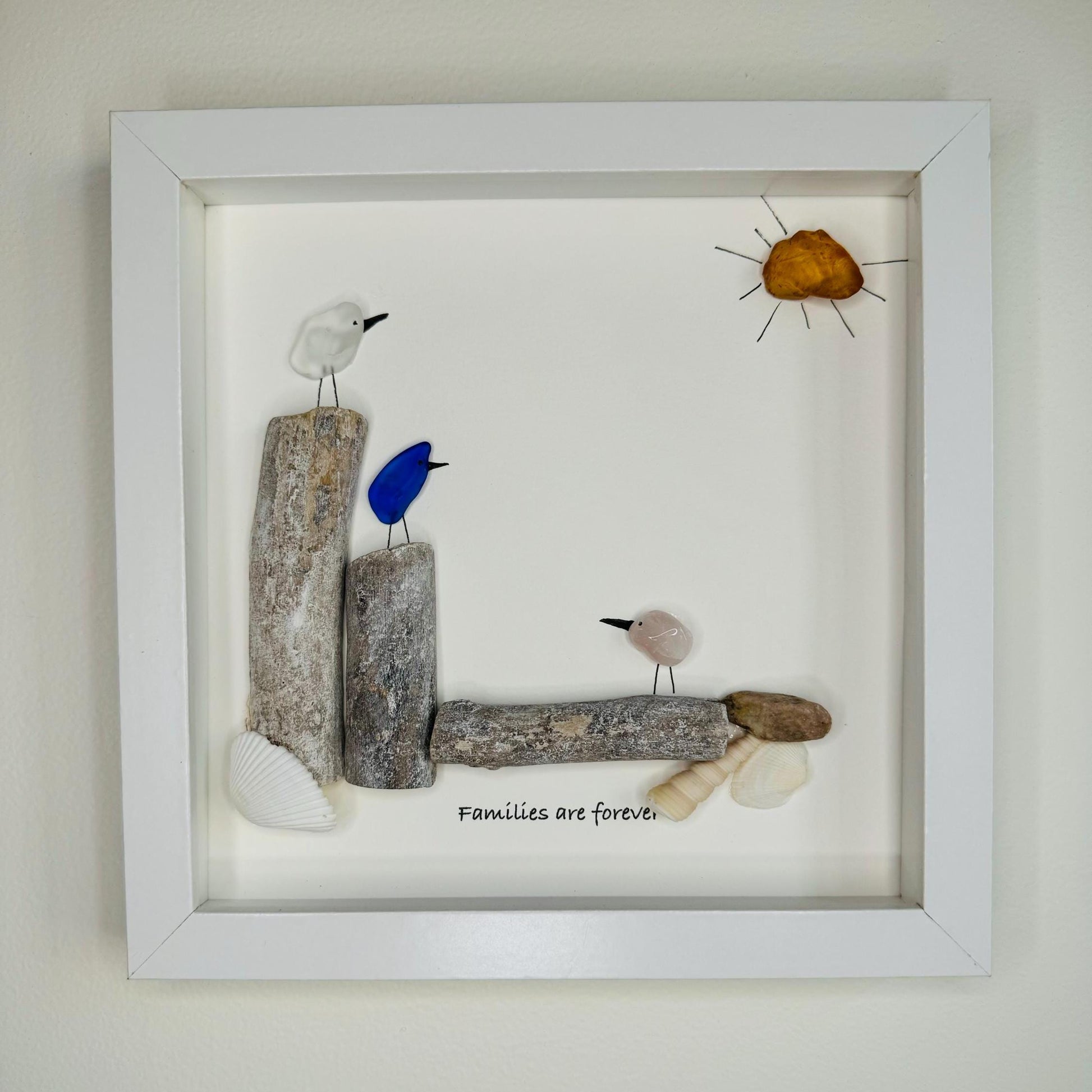 Sea Glass Pebble Art, Pebble Art Flowers, Gift for Her, Mother Sister Gift, Seaglass Picture, Family Is Forever