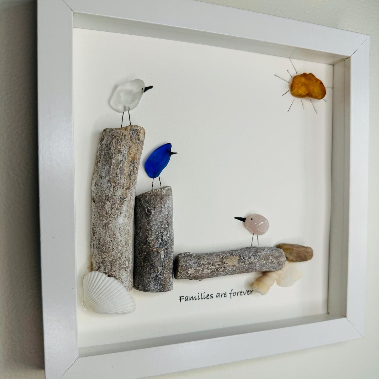 Sea Glass Pebble Art, Pebble Art Flowers, Gift for Her, Mother Sister Gift, Seaglass Picture, Family Is Forever