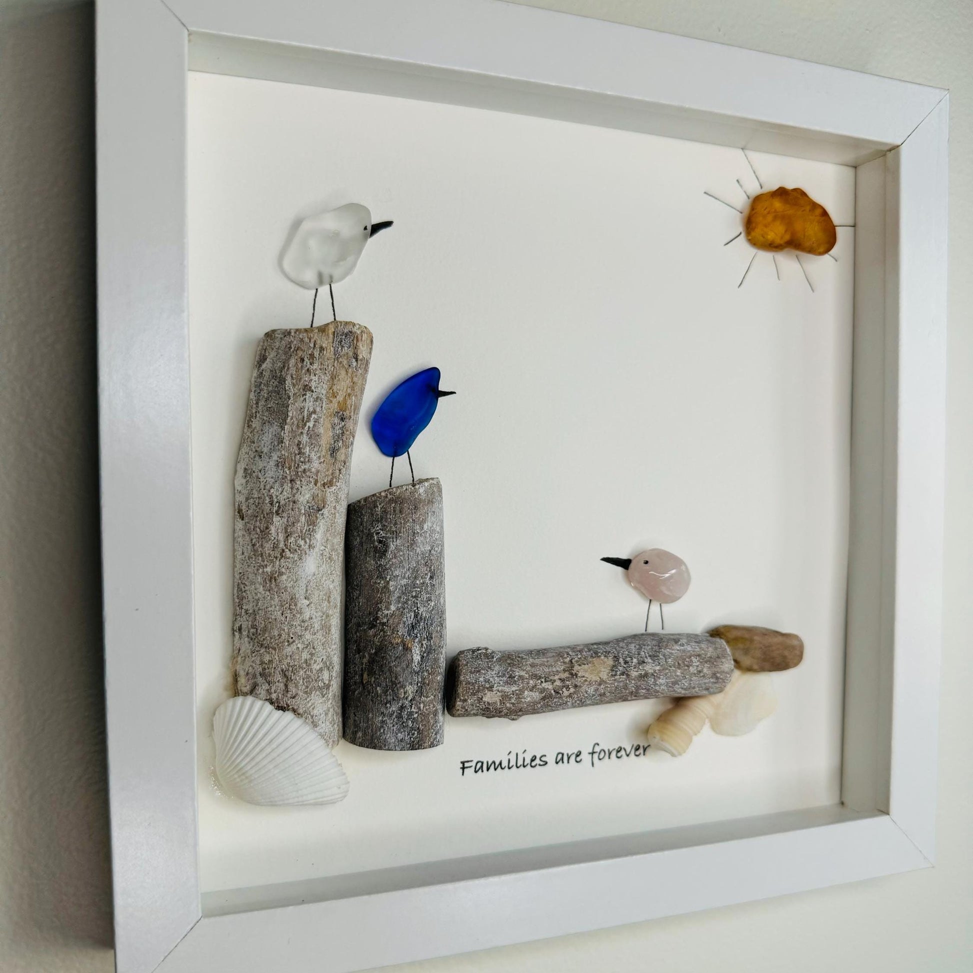 Sea Glass Pebble Art, Pebble Art Flowers, Gift for Her, Mother Sister Gift, Seaglass Picture, Family Is Forever