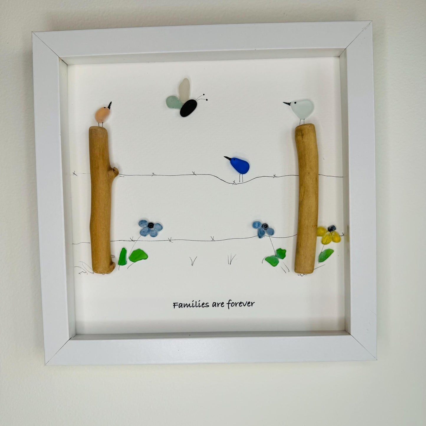 Sea Glass Pebble Art, Pebble Art Flowers, Gift for Her, Mother Sister Gift, Seaglass Picture, Family Is Forever
