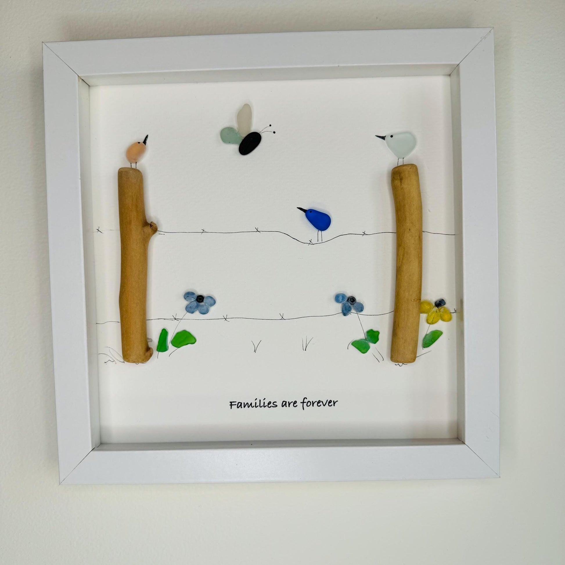 Sea Glass Pebble Art, Pebble Art Flowers, Gift for Her, Mother Sister Gift, Seaglass Picture, Family Is Forever
