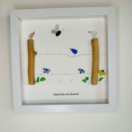 Sea Glass Pebble Art, Pebble Art Flowers, Gift for Her, Mother Sister Gift, Seaglass Picture, Family Is Forever
