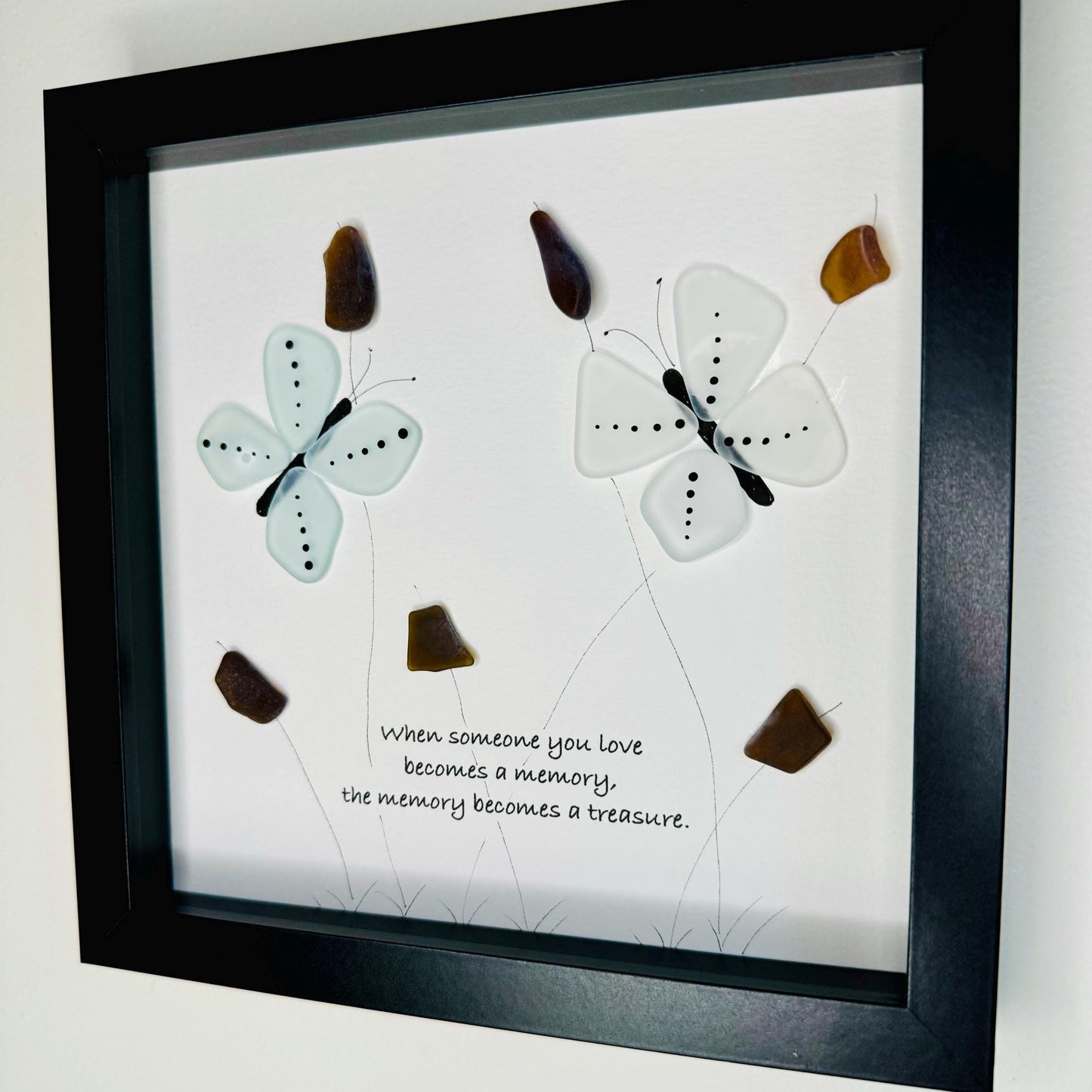 Sea Glass Pebble Art, Pebble Art Nature, Gift after Loss , Sympathy Gift, Seaglass Picture, In Memory Of