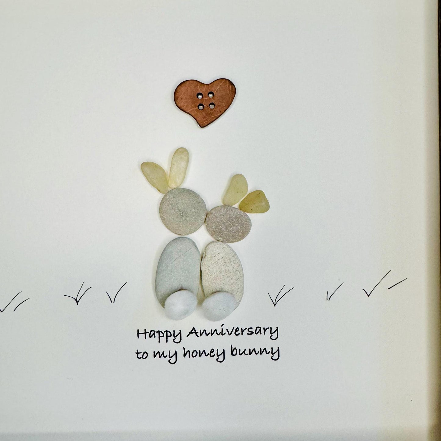 Sea Glass Pebble Art, Pebble Art Love, Gift for Her, Anniversary Gift, Seaglass Picture, Honey Bunny