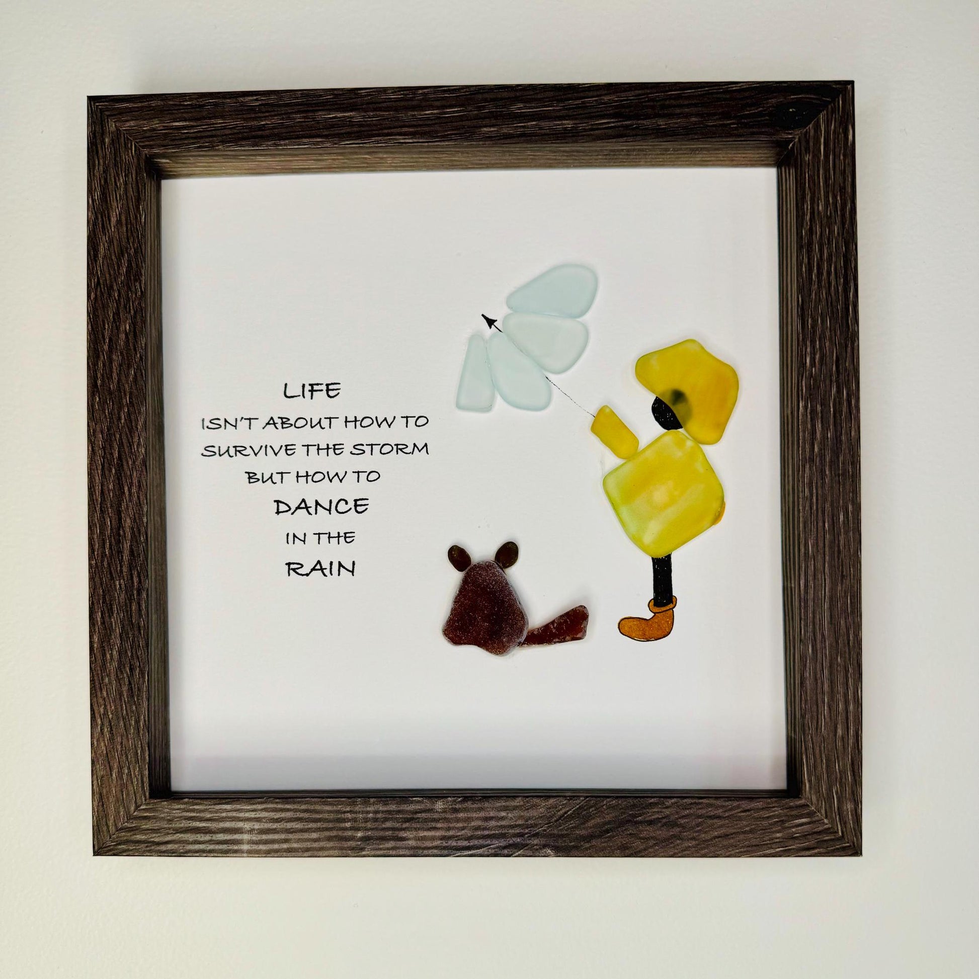 Sea Glass Pebble Art, Pebble Art Friendship, Gift for Her, Seaglass Picture, Dance in The Rain