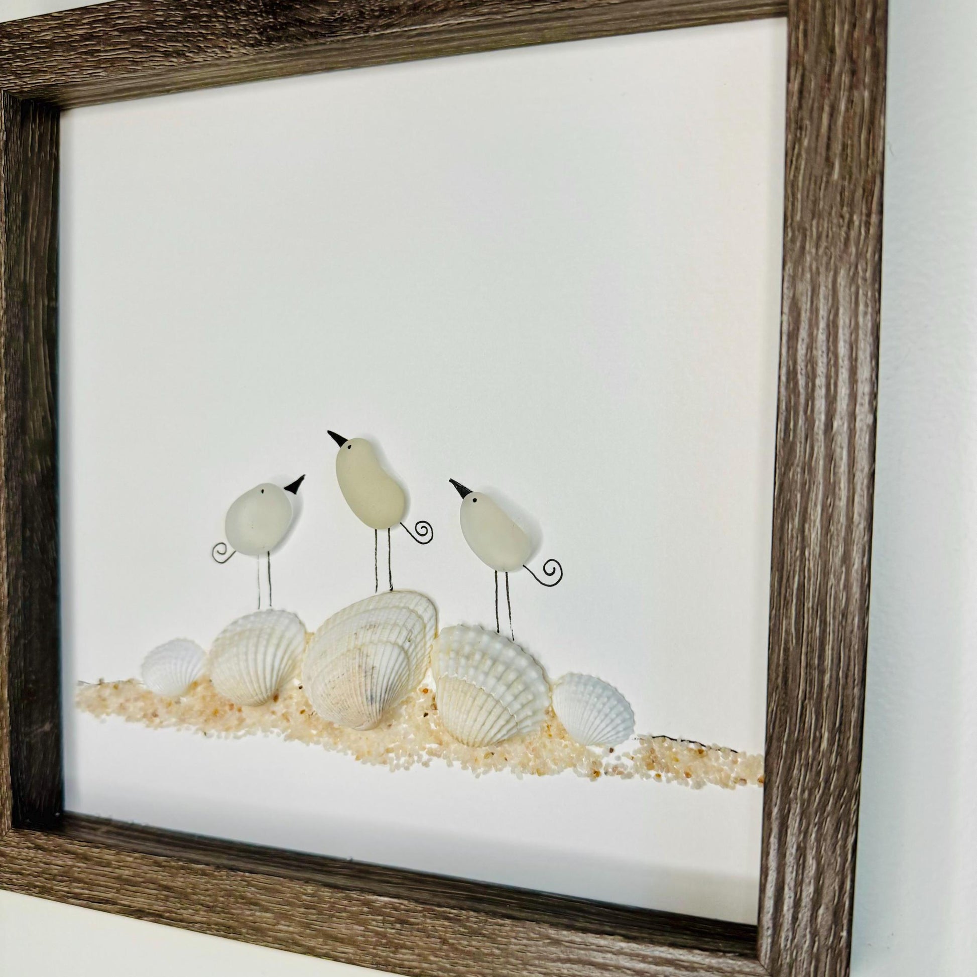 Sea Glass Pebble Art, Pebble Art Seagull, Gift for Her, Seaglass Picture, Coastal Artwork