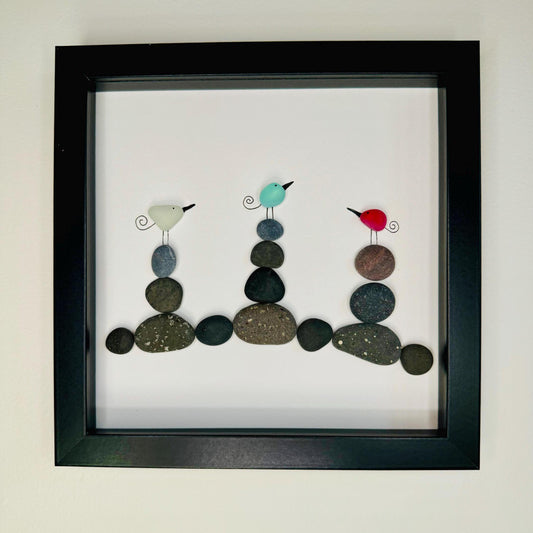 Sea Glass Pebble Art, Pebble Art Birds, Gift for Her, Friendship Gift, Seaglass Picture, Bird Lover Gift