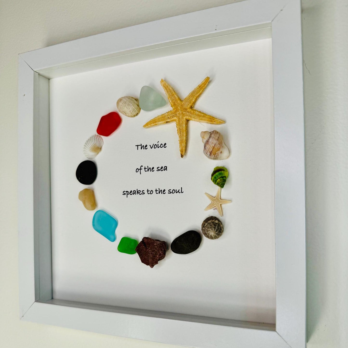Sea Glass Pebble Art, Sea Glass Whale, Gift for Her, Friendship Gift, Seaglass Picture, Ocean Lover, Life Is Simple By The Sea