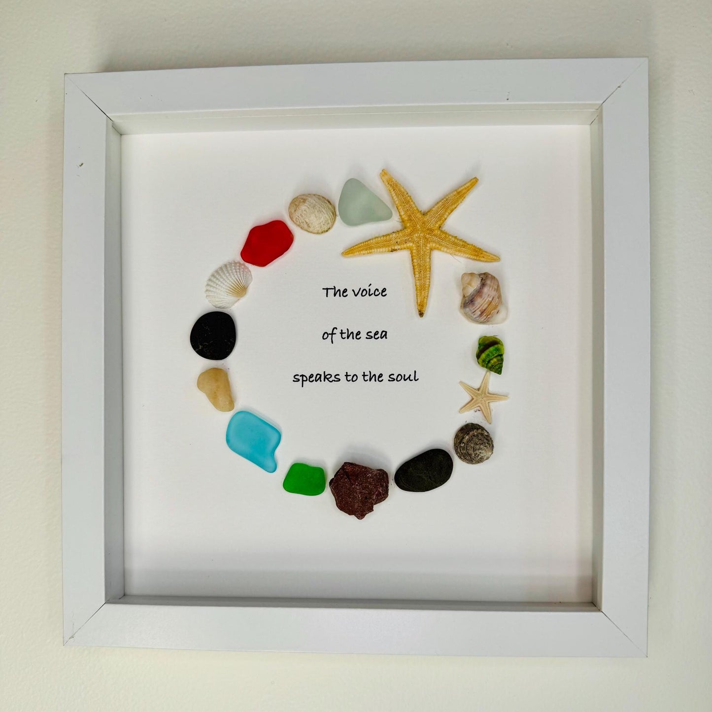 Sea Glass Pebble Art, Sea Glass Whale, Gift for Her, Friendship Gift, Seaglass Picture, Ocean Lover, Life Is Simple By The Sea