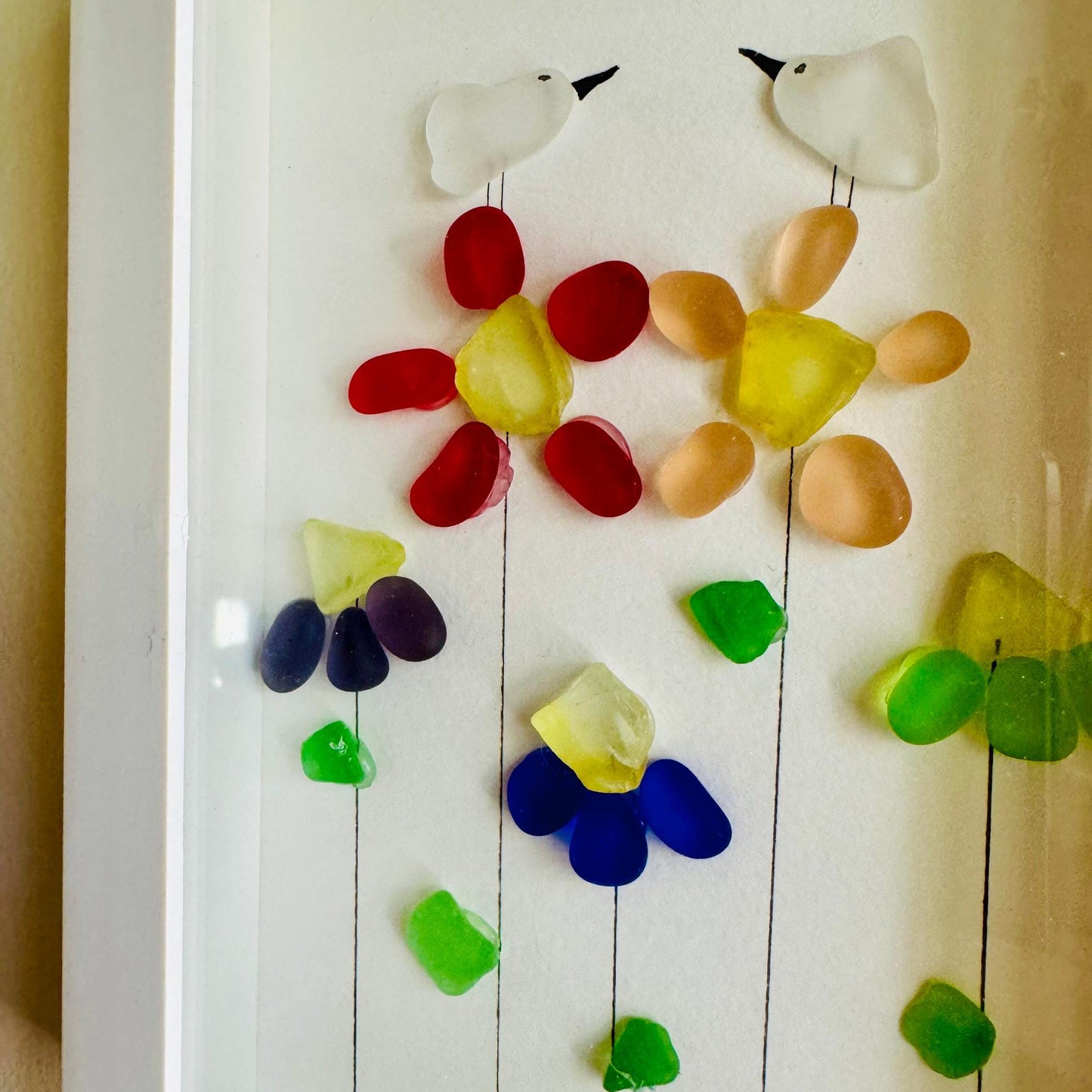 Sea Glass Pebble Art, Pebble Art Flowers, Gift for Her, Friendship Gift, Seaglass Picture, Florals