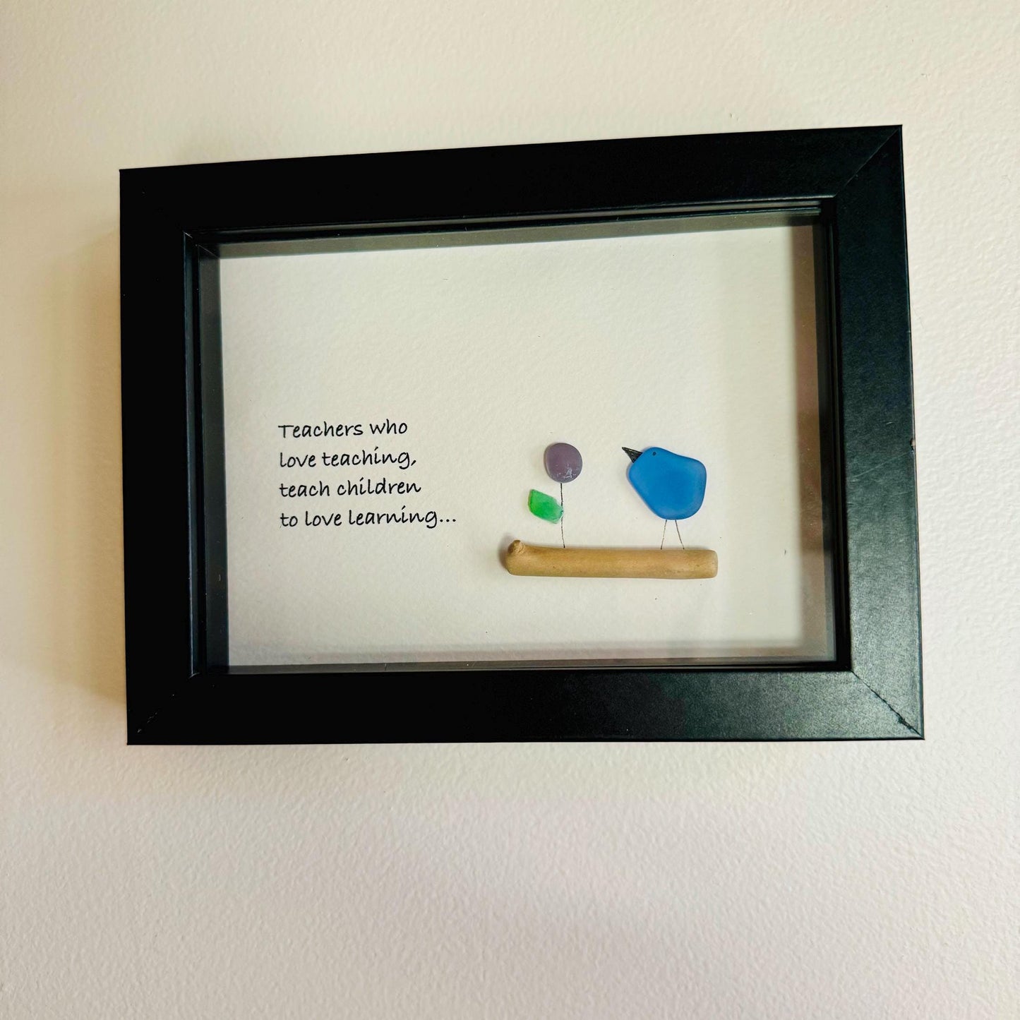 Sea Glass Pebble Art, Pebble Art Flower, Gift for Teacher, Friendship Gift, Seaglass Picture, Teacher Gift