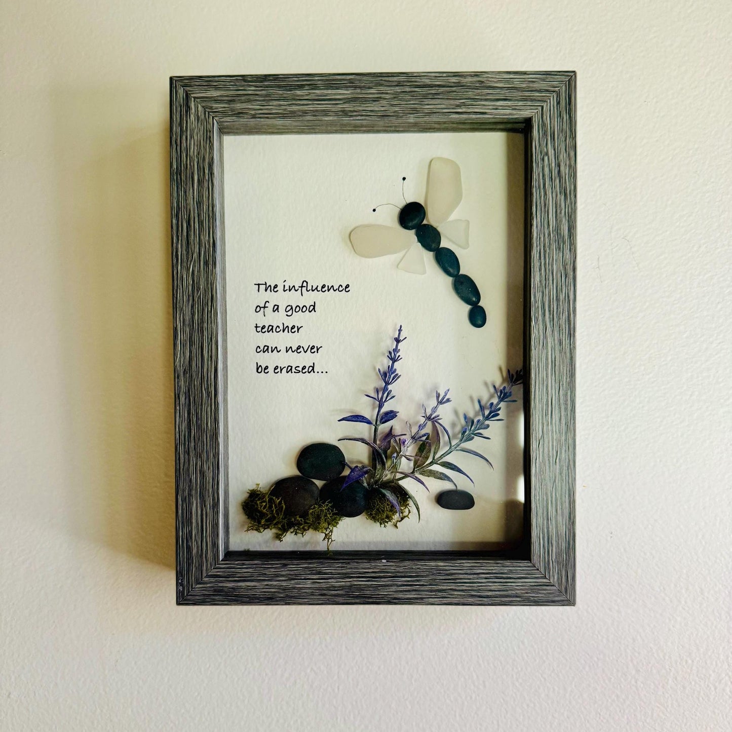 Sea Glass Pebble Art, Pebble Art Flower, Gift for Teacher, Friendship Gift, Seaglass Picture, Teacher Gift