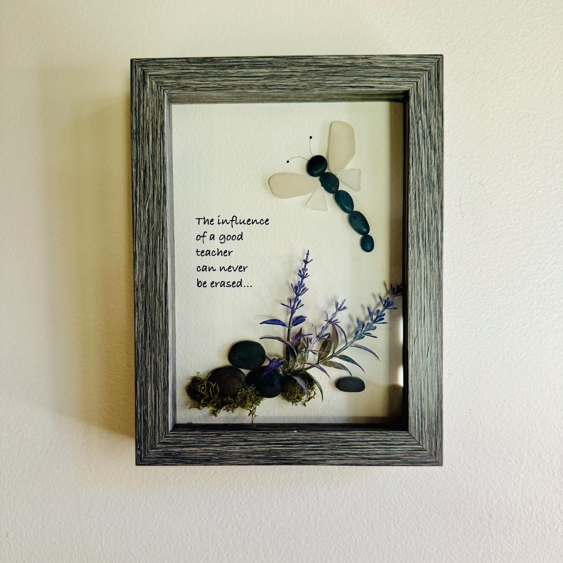 Sea Glass Pebble Art, Pebble Art Flower, Gift for Teacher, Friendship Gift, Seaglass Picture, Teacher Gift