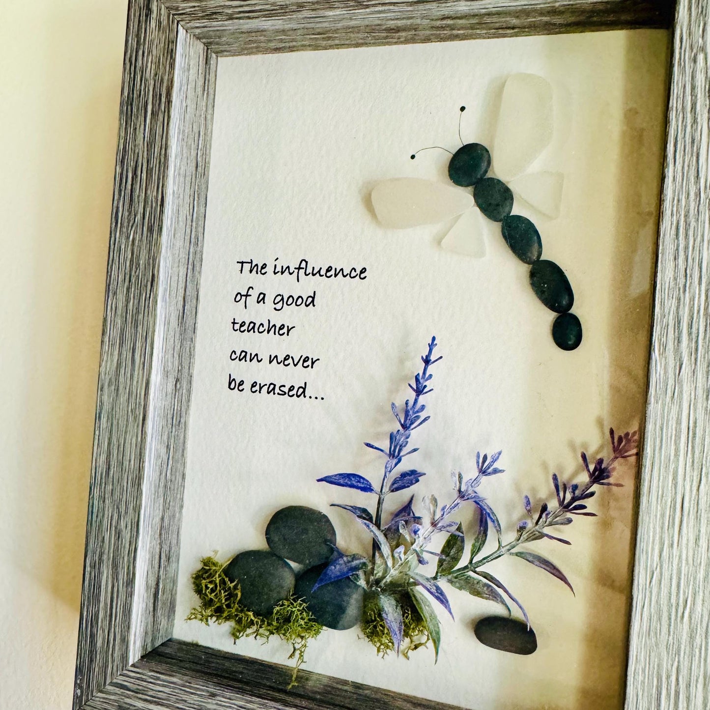 Sea Glass Pebble Art, Pebble Art Flower, Gift for Teacher, Friendship Gift, Seaglass Picture, Teacher Gift
