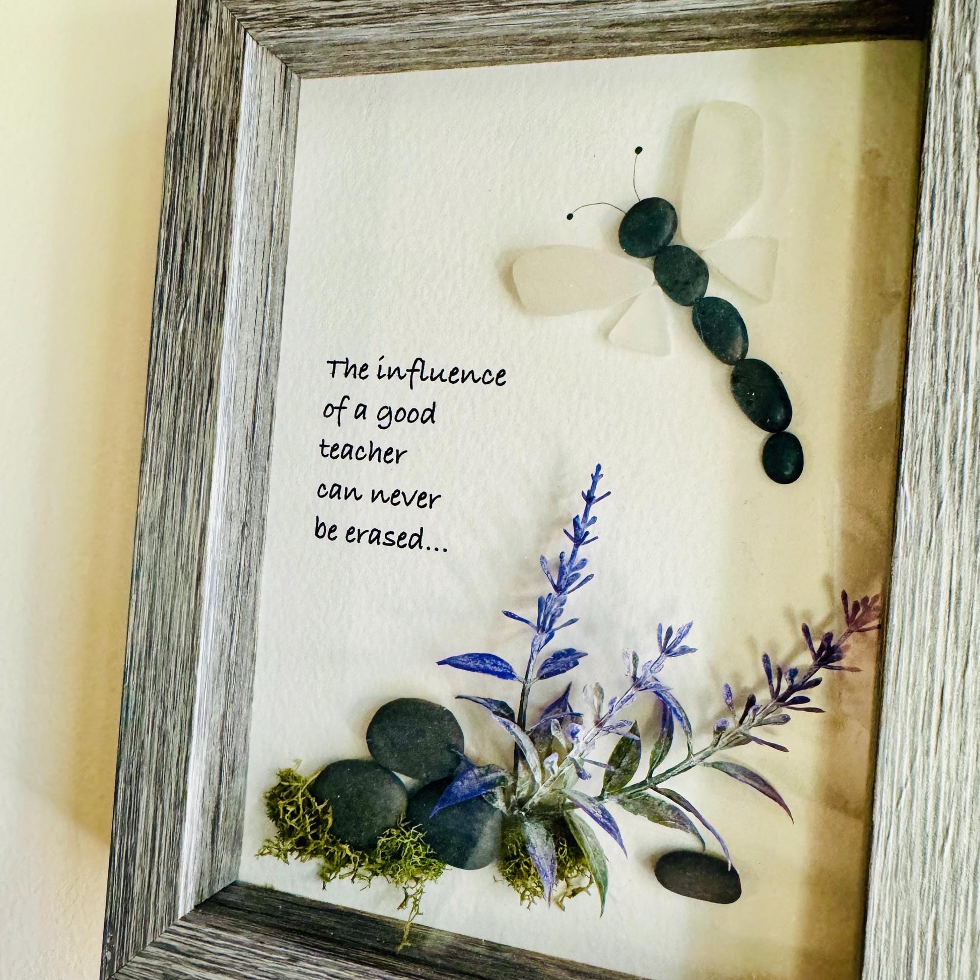 Sea Glass Pebble Art, Pebble Art Flower, Gift for Teacher, Friendship Gift, Seaglass Picture, Teacher Gift