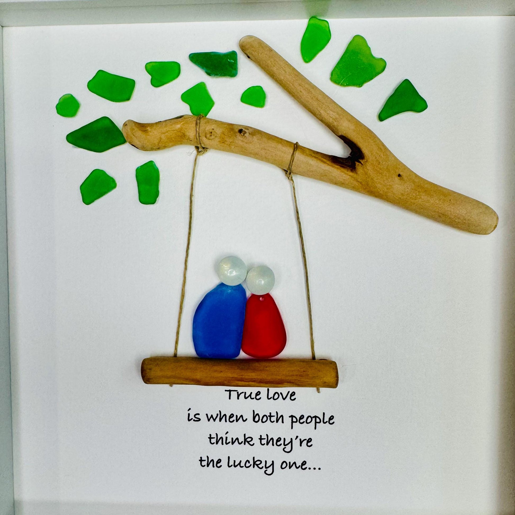 Sea Glass Pebble Art, Pebble Art Love, Gift for Her, Valentines Day Gift, Seaglass Picture, Couple on Swing