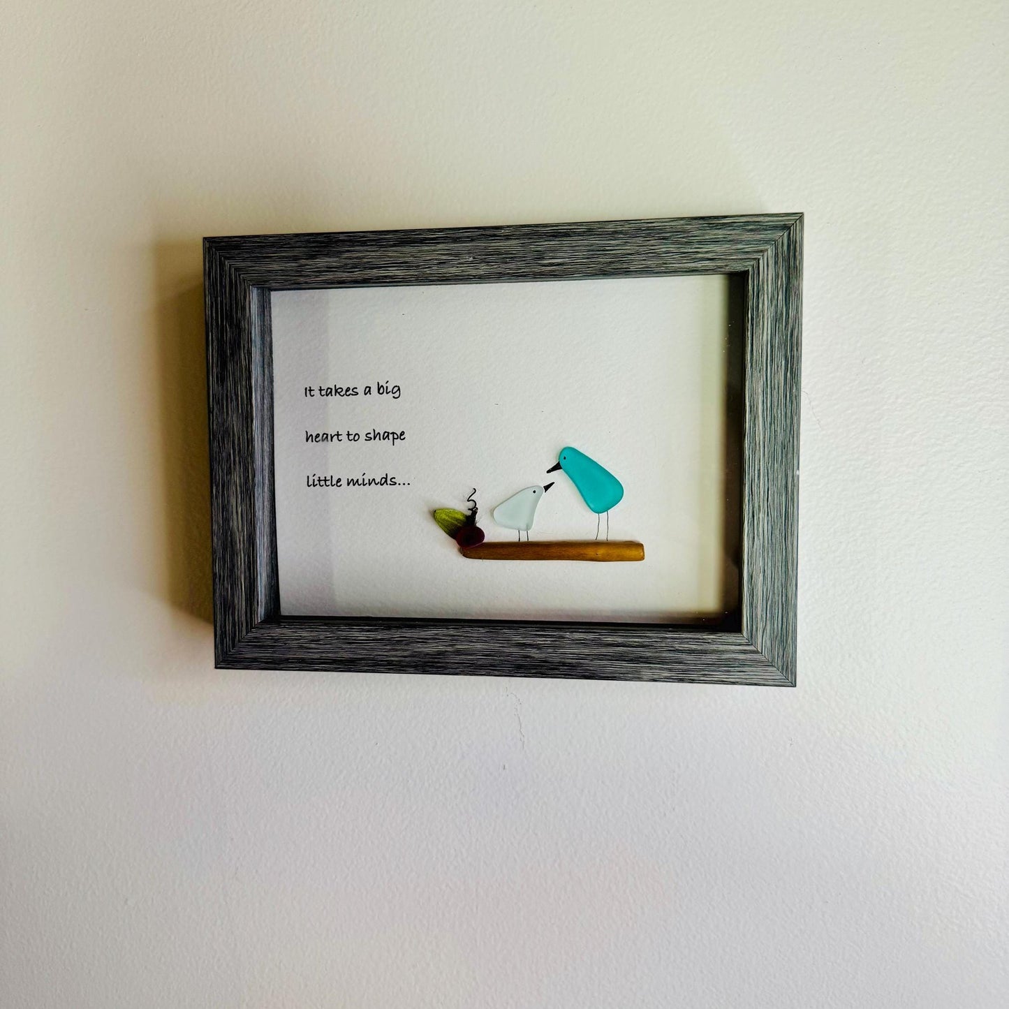 Sea Glass Pebble Art, Pebble Art Flower, Gift for Teacher, Friendship Gift, Seaglass Picture, Teacher Gift