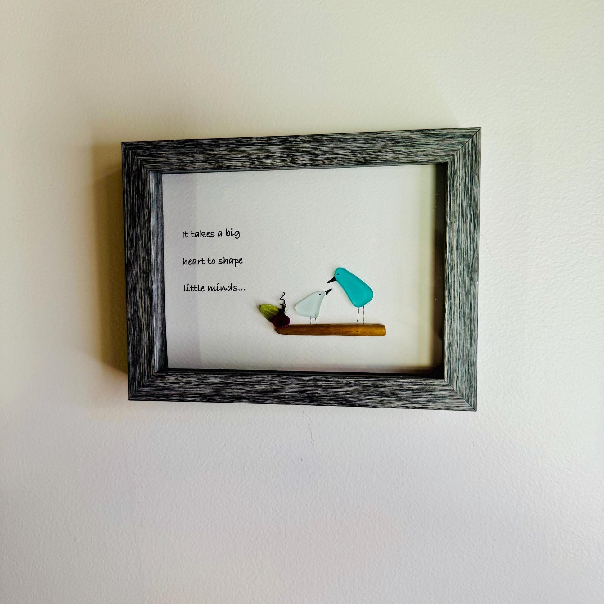 Sea Glass Pebble Art, Pebble Art Flower, Gift for Teacher, Friendship Gift, Seaglass Picture, Teacher Gift