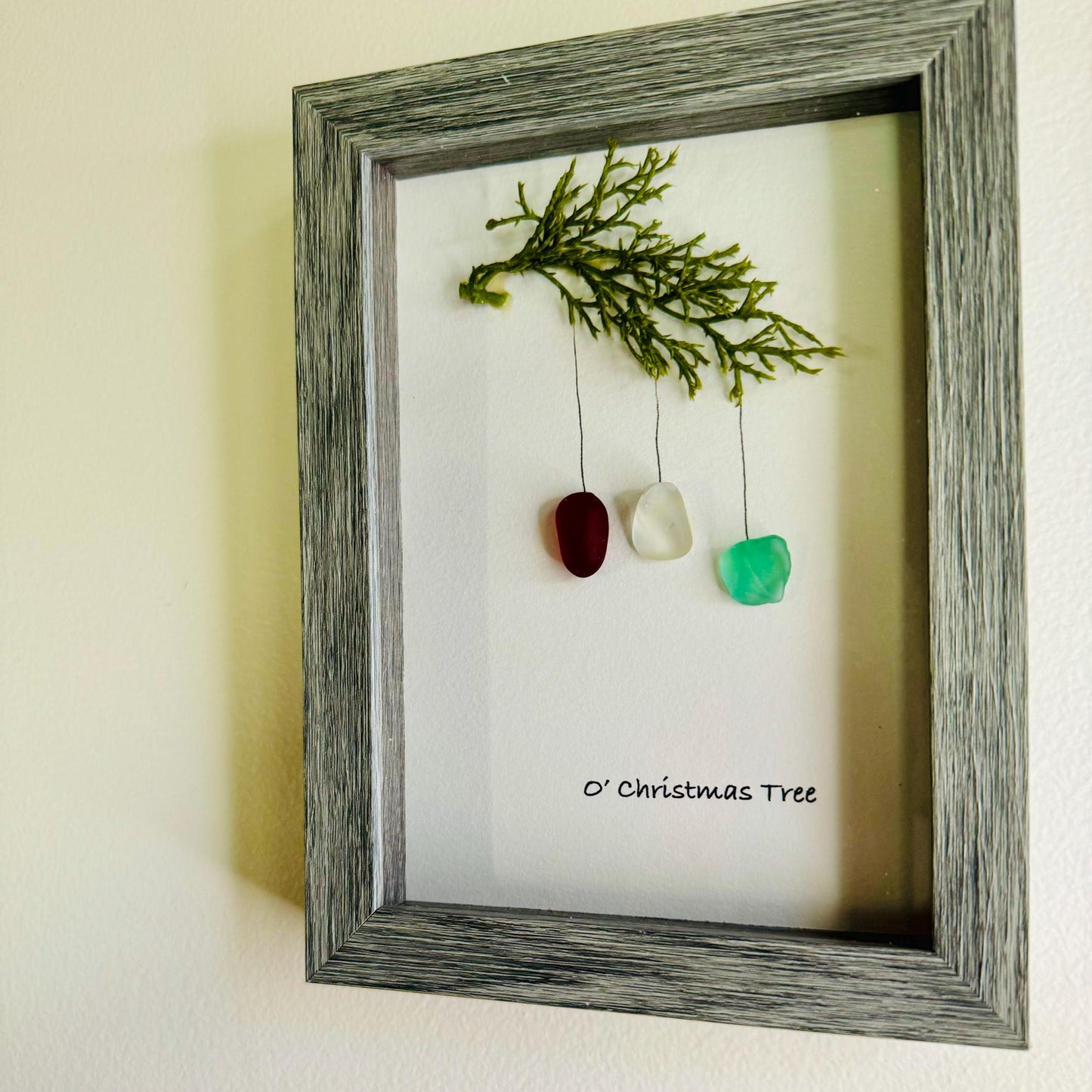 Sea Glass Pebble Art, Seaglass Christmas, Gift for Her, Friendship Gift, Seaglass Picture, Holiday Hostess Gift, Christmas Ornaments