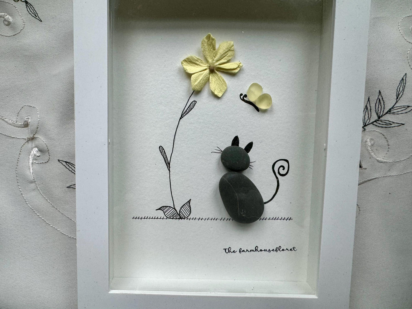 Sea Glass Pebble Art, Pebble Art Cat, Gift for Cat Lover, Friendship Gift, Seaglass Picture