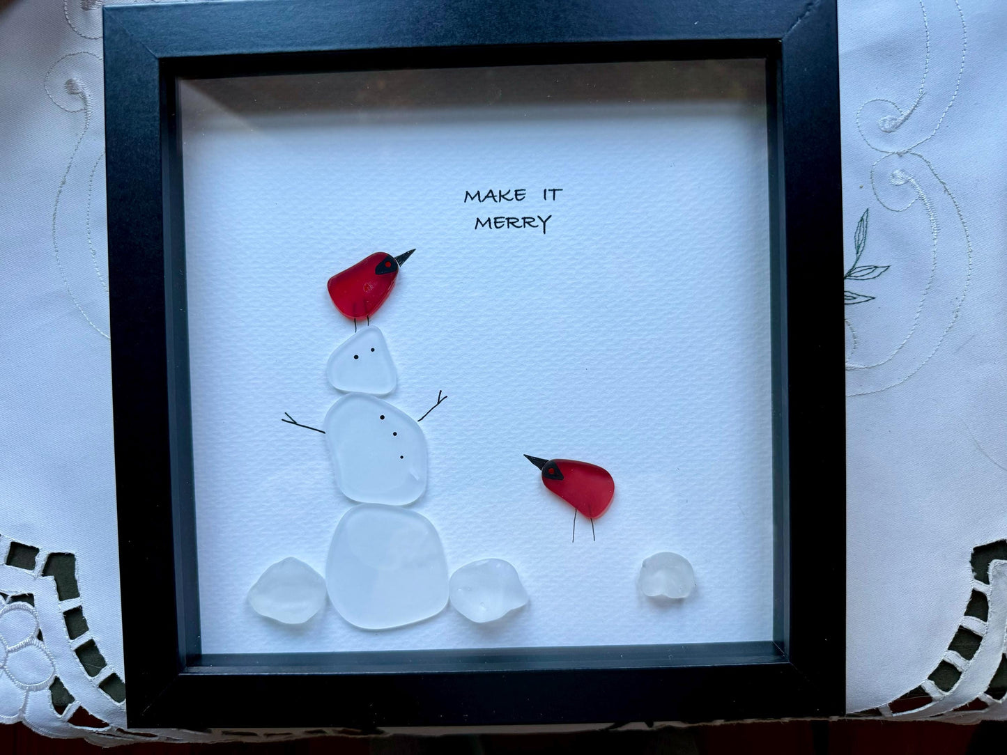 Sea Glass Pebble Art, Pebble Art Nature, Seaglass Picture, Make It Merry, Snowman, Holiday Gift, Hostess Gift