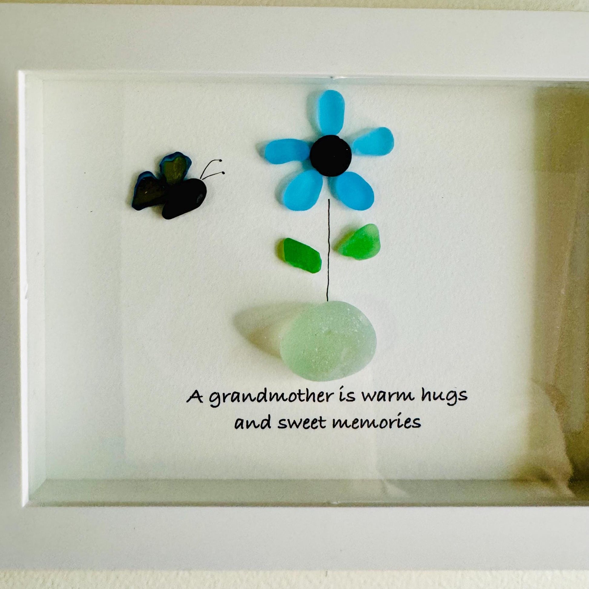 Sea Glass Pebble Art, Pebble Art Flower, Gift for Grandmother, Grandparent Gift, Seaglass Picture, Grandmother Gift