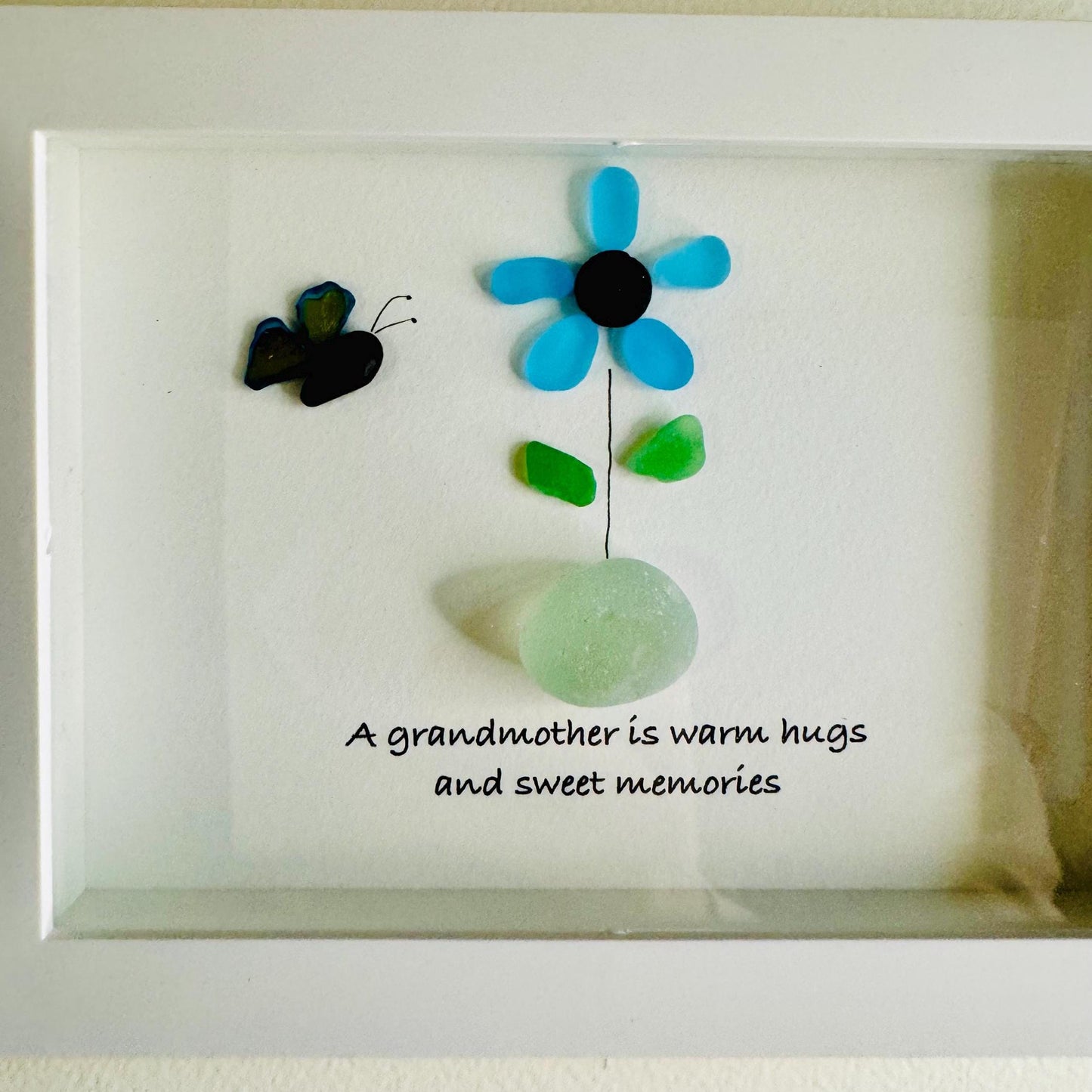 Sea Glass Pebble Art, Pebble Art Flower, Gift for Grandmother, Grandparent Gift, Seaglass Picture, Grandmother Gift