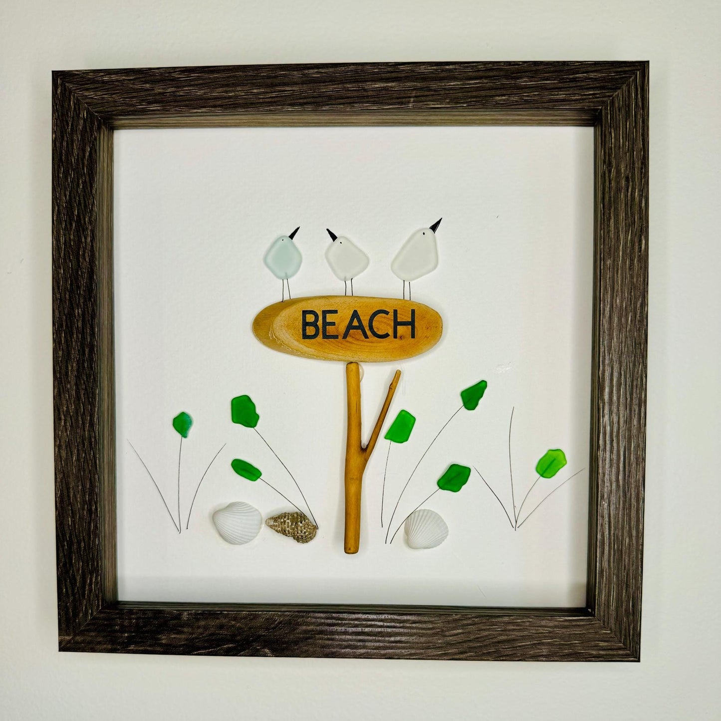 Sea Glass Pebble Art, Pebble Art Beach Scene, Gift for Her, Friendship Gift, Seaglass Picture, Beach Lover