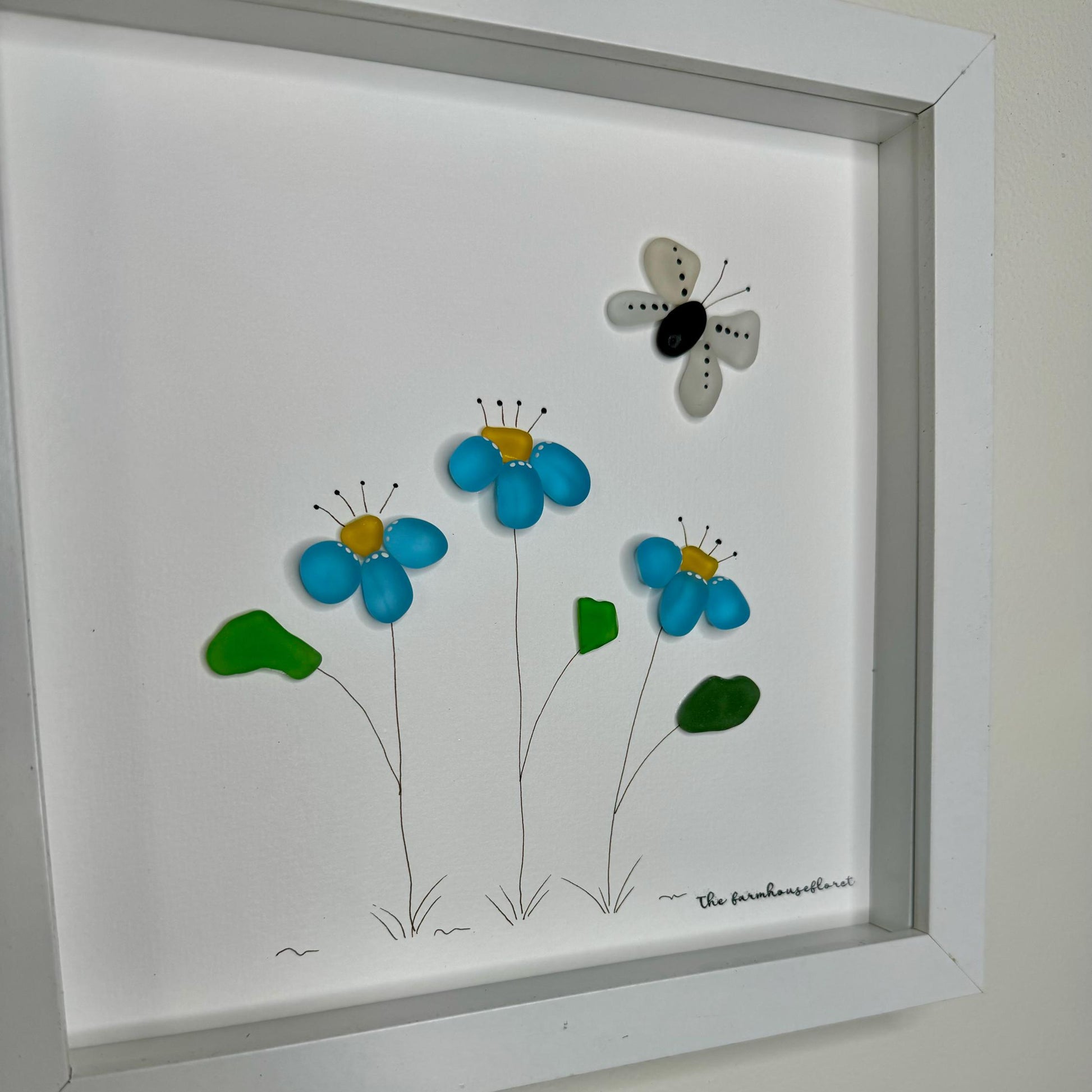 Sea Glass Pebble Art, Pebble Art Flowers, Gift for Her, Friendship Gift, Seaglass Picture, Any Occasion