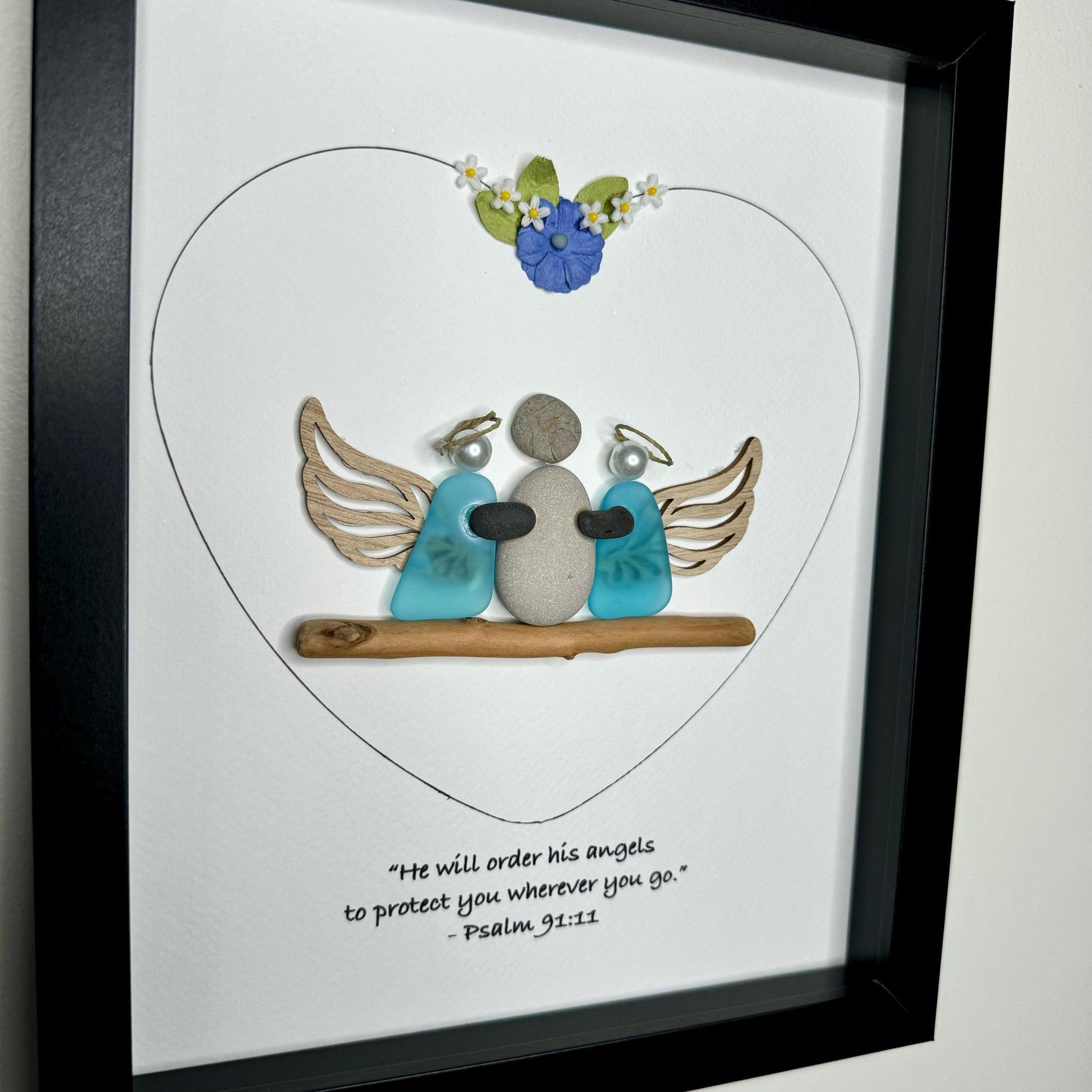 Sea Glass Pebble Art, Pebble Art Nature, Gift after Loss , Sympathy Gift, Seaglass Picture, In Memory Of, Angels