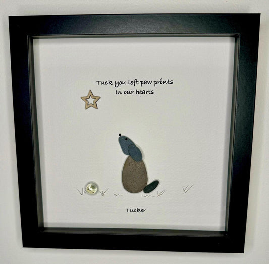 Sea Glass Pebble Art, Loss of Dog, Pebble Art Pet Loss, Sympathy Gift, Seaglass Picture, In Memory of Dog