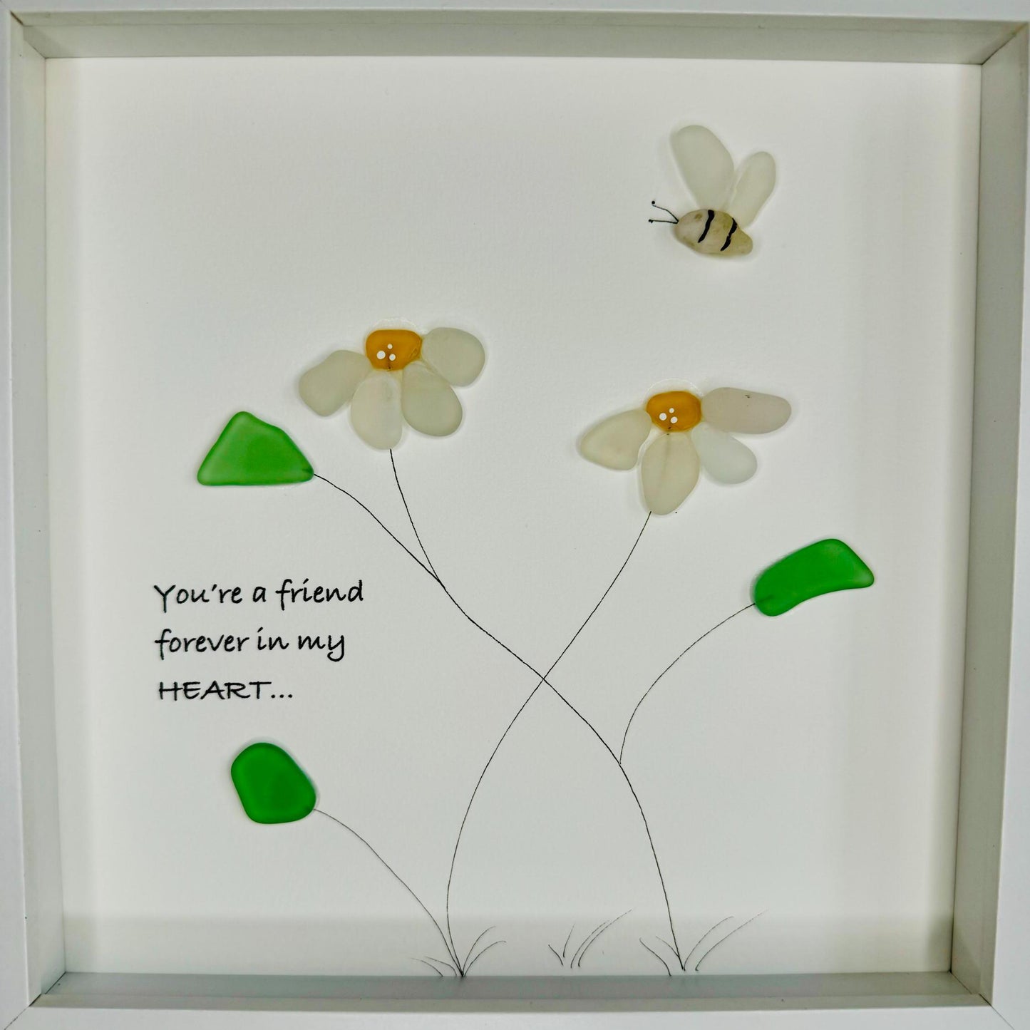 Sea Glass Pebble Art, Pebble Art Flowers, Gift for Her, Friendship Gift, Seaglass Picture, Best Friend Gift
