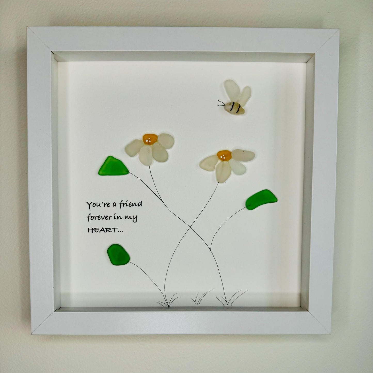 Sea Glass Pebble Art, Pebble Art Flowers, Gift for Her, Friendship Gift, Seaglass Picture, Best Friend Gift