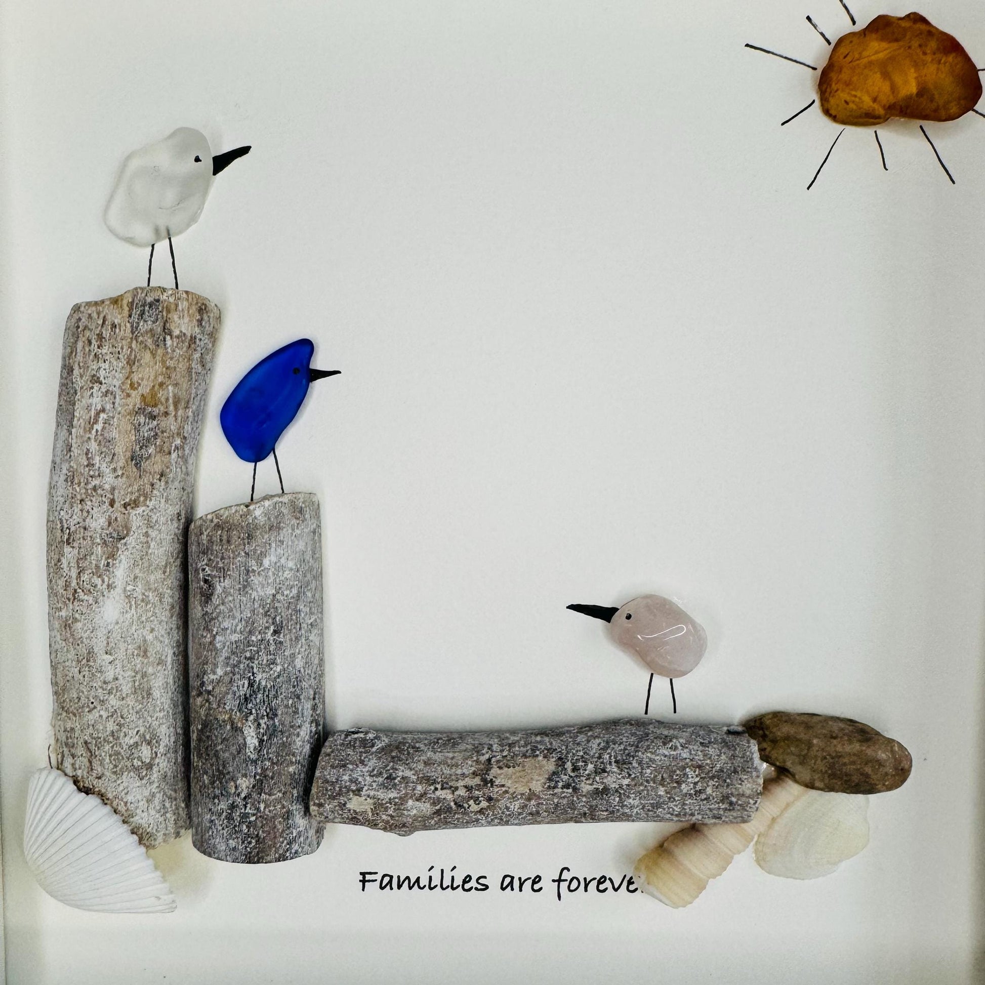 Sea Glass Pebble Art, Pebble Art Flowers, Gift for Her, Mother Sister Gift, Seaglass Picture, Family Is Forever