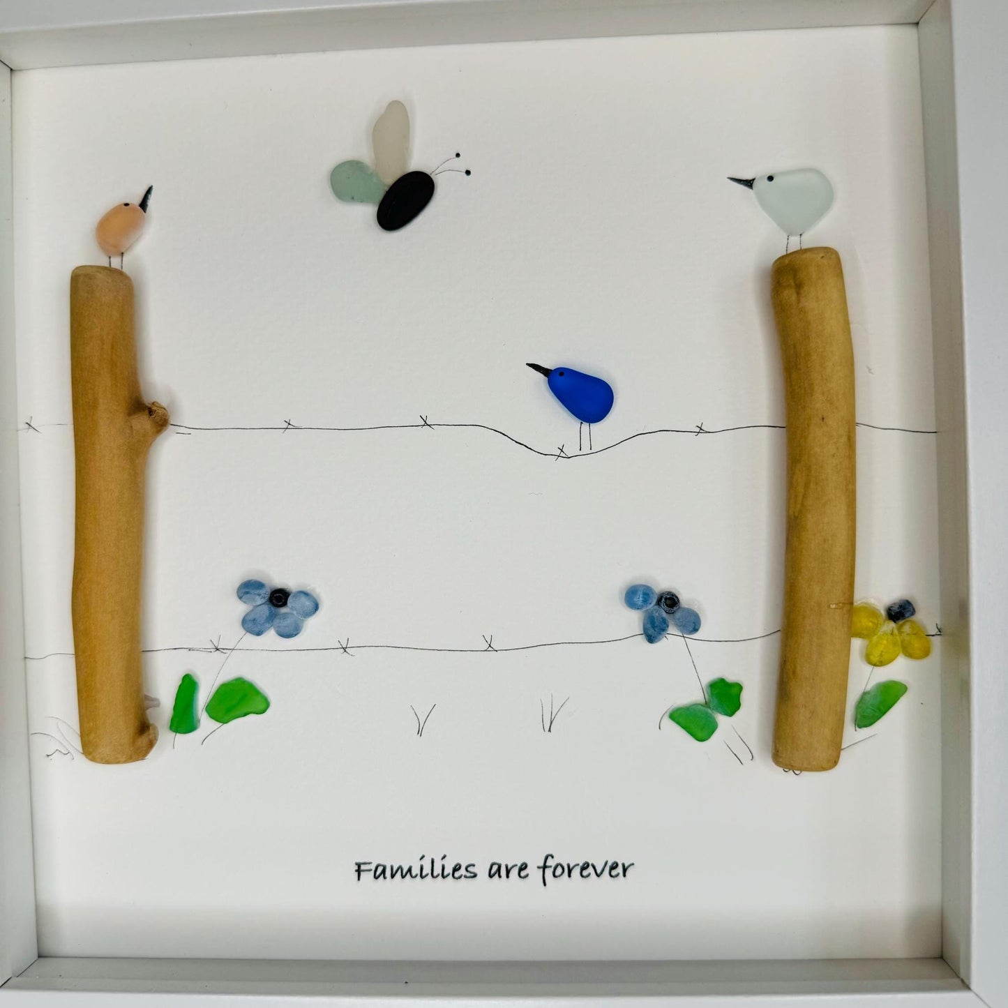 Sea Glass Pebble Art, Pebble Art Flowers, Gift for Her, Mother Sister Gift, Seaglass Picture, Family Is Forever