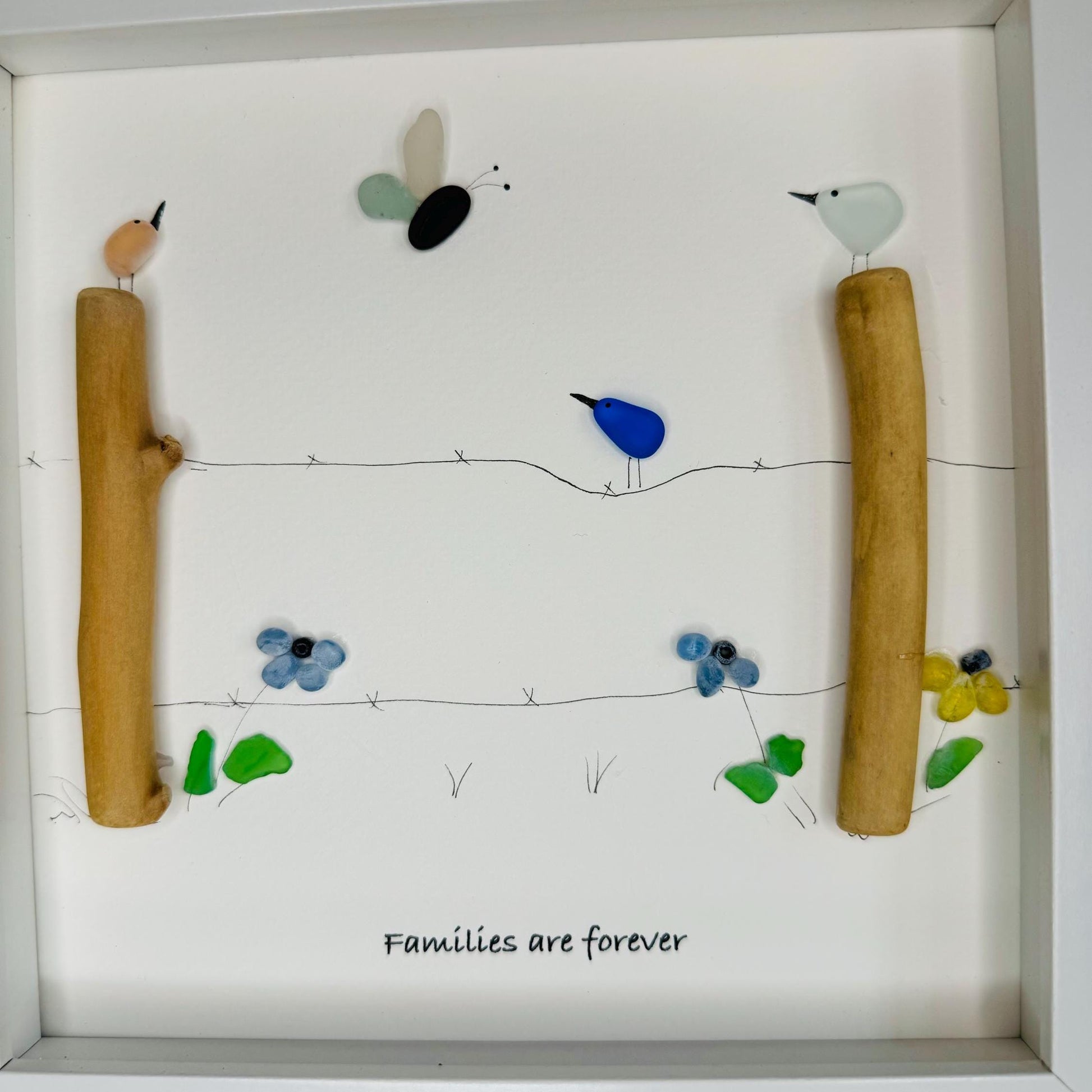 Sea Glass Pebble Art, Pebble Art Flowers, Gift for Her, Mother Sister Gift, Seaglass Picture, Family Is Forever