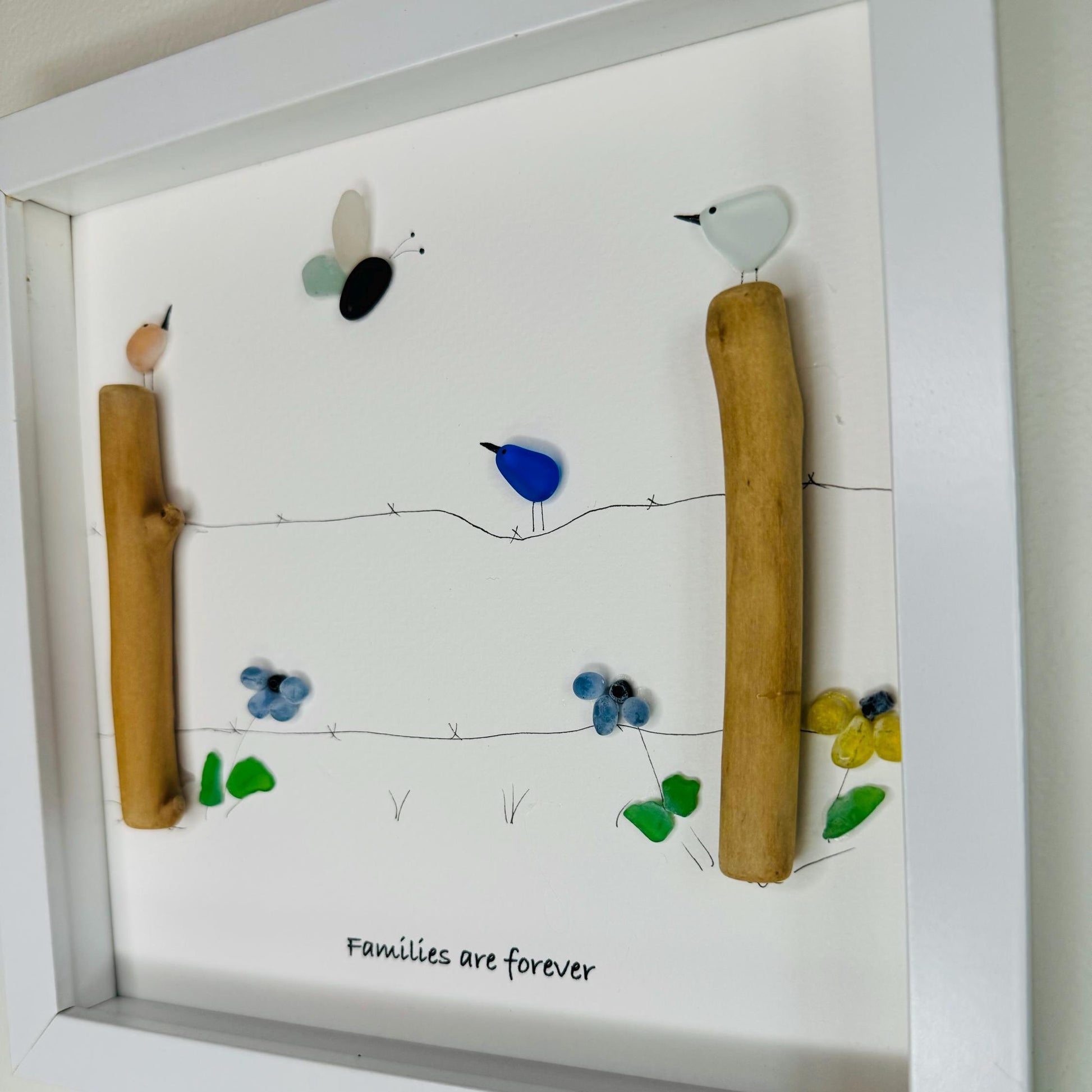 Sea Glass Pebble Art, Pebble Art Flowers, Gift for Her, Mother Sister Gift, Seaglass Picture, Family Is Forever