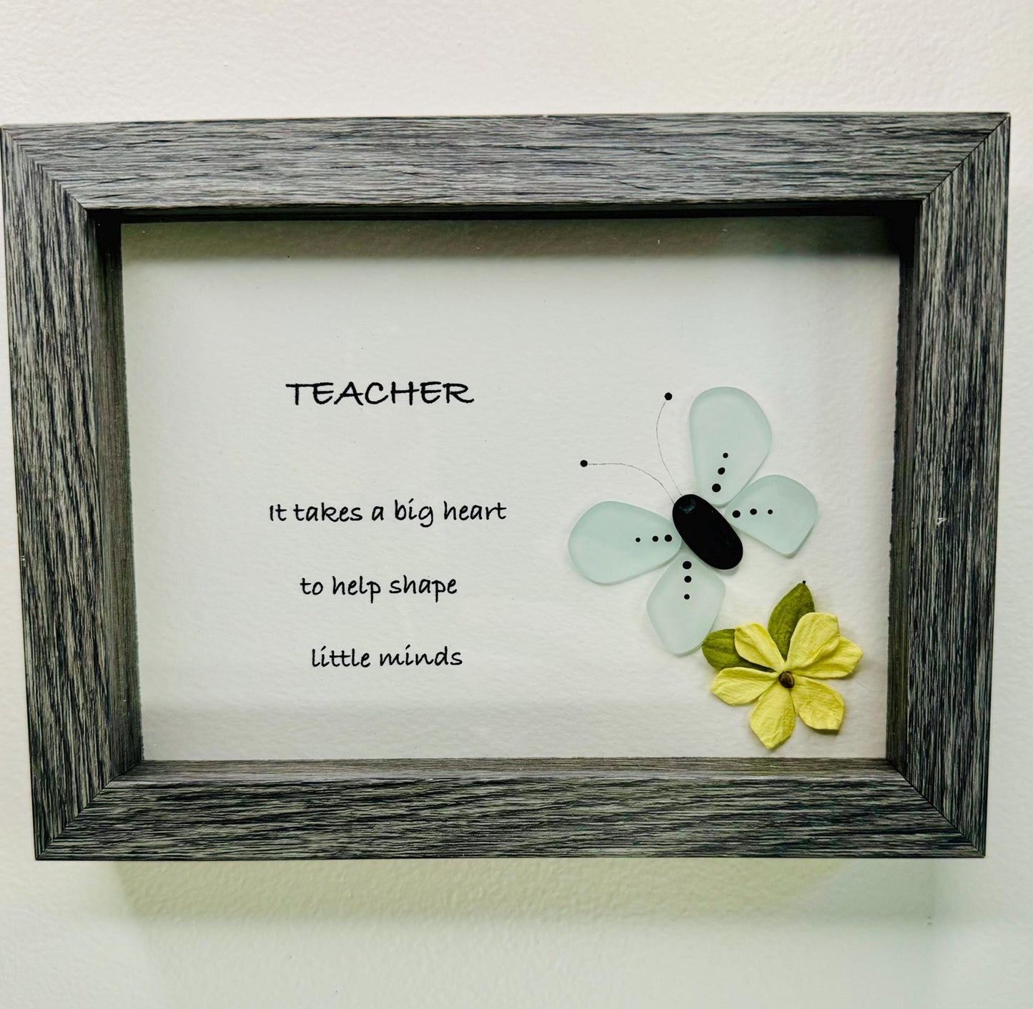 Sea Glass Pebble Art, Pebble Art Flower, Gift for Teacher, Friendship Gift, Seaglass Picture, Teacher Gift