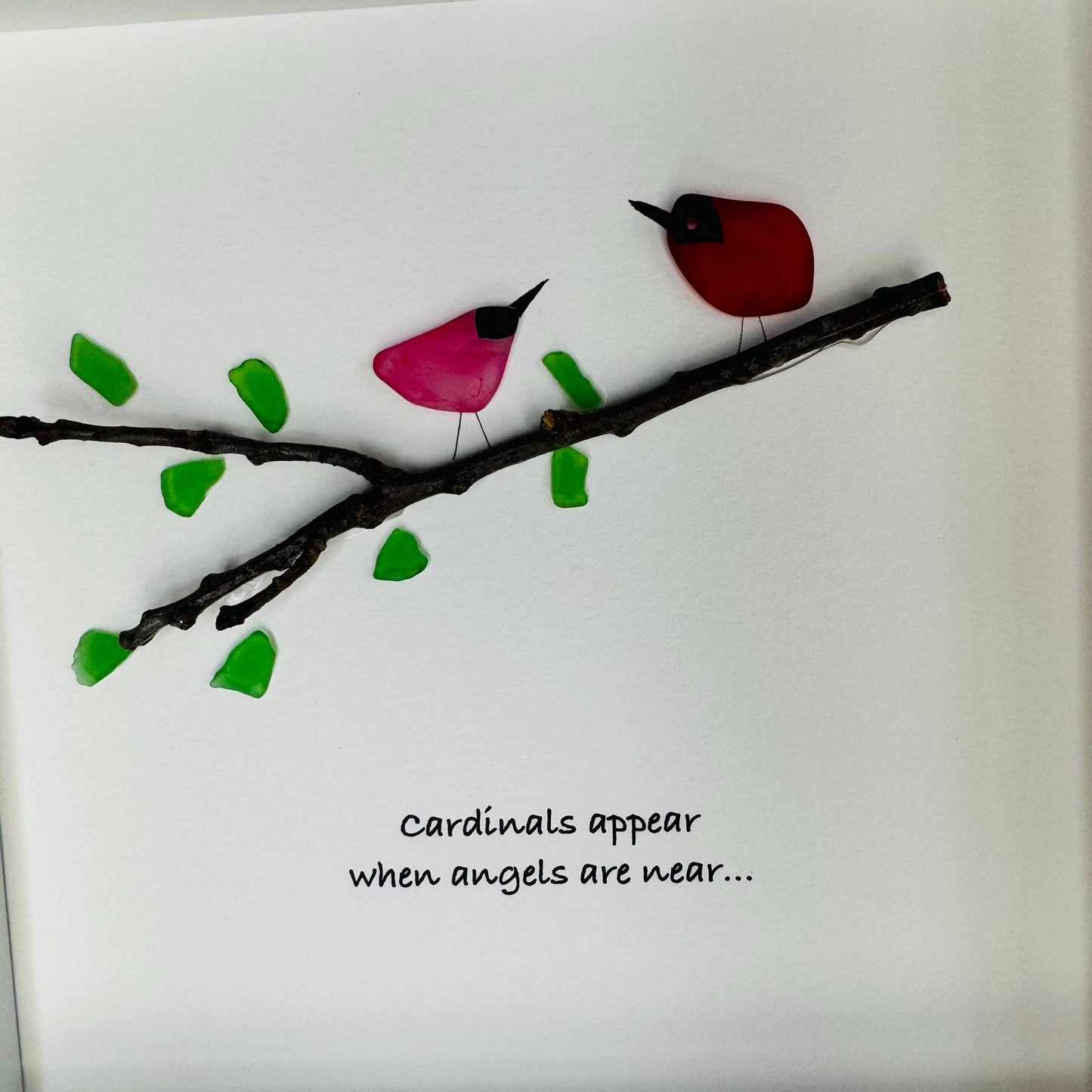 Sea Glass Pebble Art, Pebble Art Nature, Sympathy Gift , Seaglass Picture, Cardinals, Bereavement, Angels Are Near