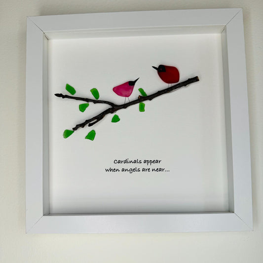Sea Glass Pebble Art, Pebble Art Nature, Sympathy Gift , Seaglass Picture, Cardinals, Bereavement, Angels Are Near