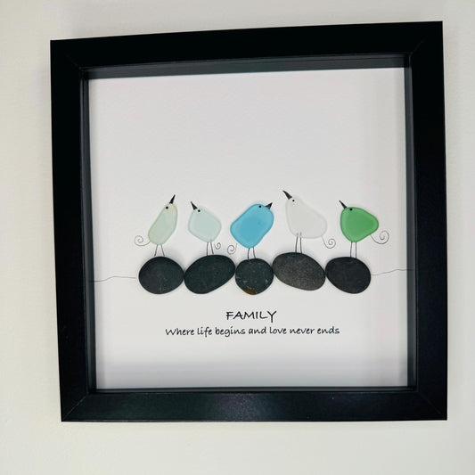 Sea Glass Pebble Art, Pebble Art Birds, Gift for Her, Family Gift, Seaglass Picture, Bird Lover Gift