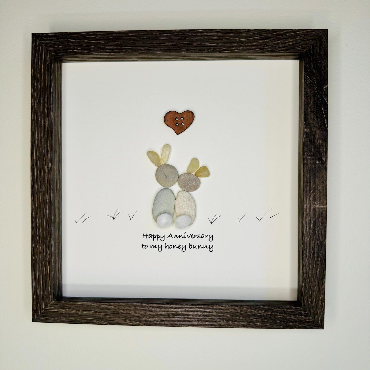 Sea Glass Pebble Art, Pebble Art Love, Gift for Her, Anniversary Gift, Seaglass Picture, Honey Bunny