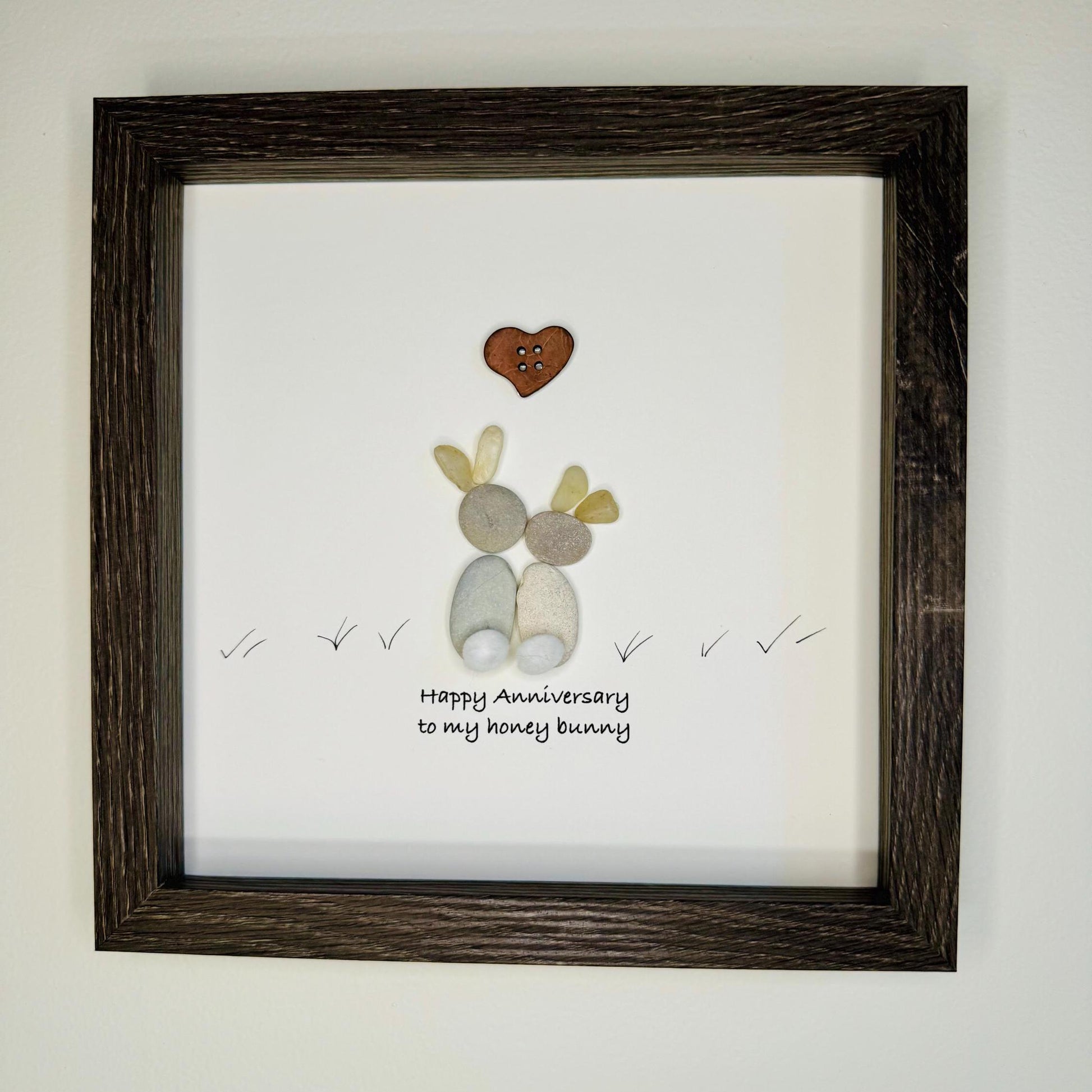 Sea Glass Pebble Art, Pebble Art Love, Gift for Her, Anniversary Gift, Seaglass Picture, Honey Bunny