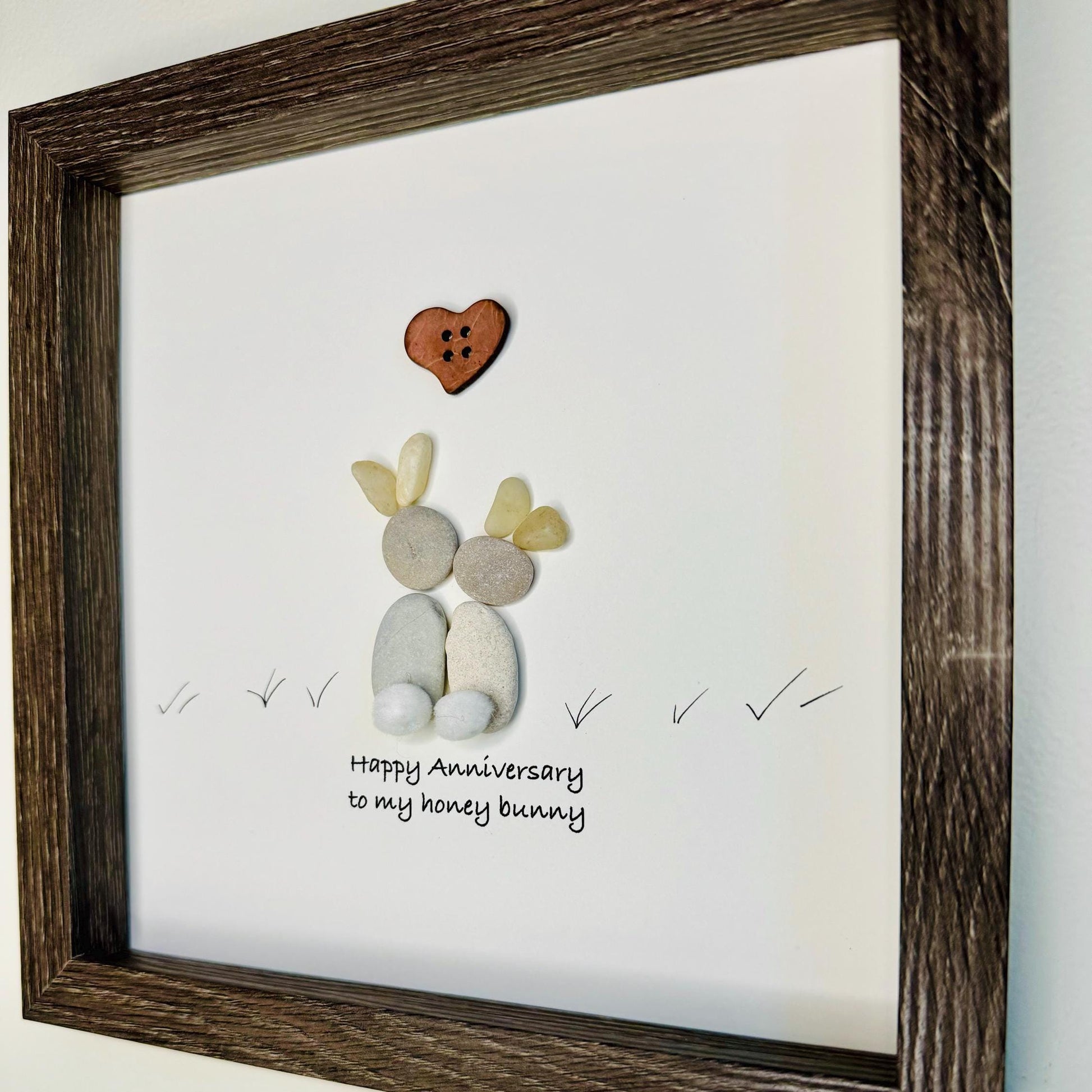 Sea Glass Pebble Art, Pebble Art Love, Gift for Her, Anniversary Gift, Seaglass Picture, Honey Bunny