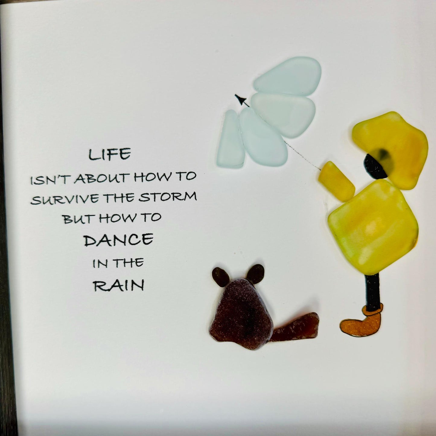 Sea Glass Pebble Art, Pebble Art Friendship, Gift for Her, Seaglass Picture, Dance in The Rain