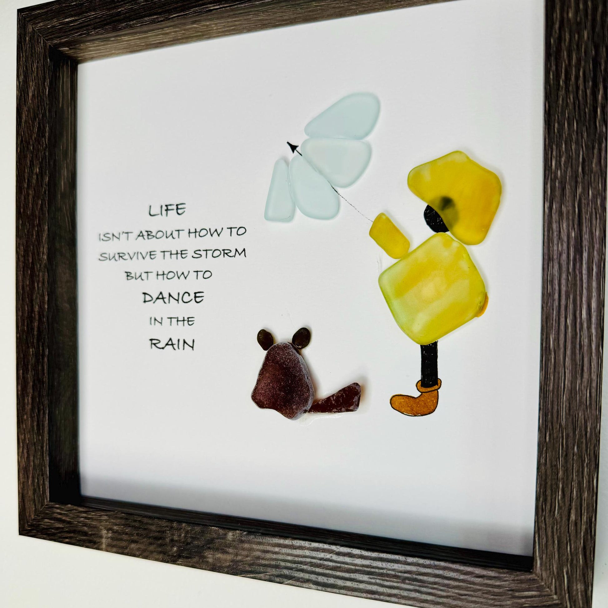 Sea Glass Pebble Art, Pebble Art Friendship, Gift for Her, Seaglass Picture, Dance in The Rain