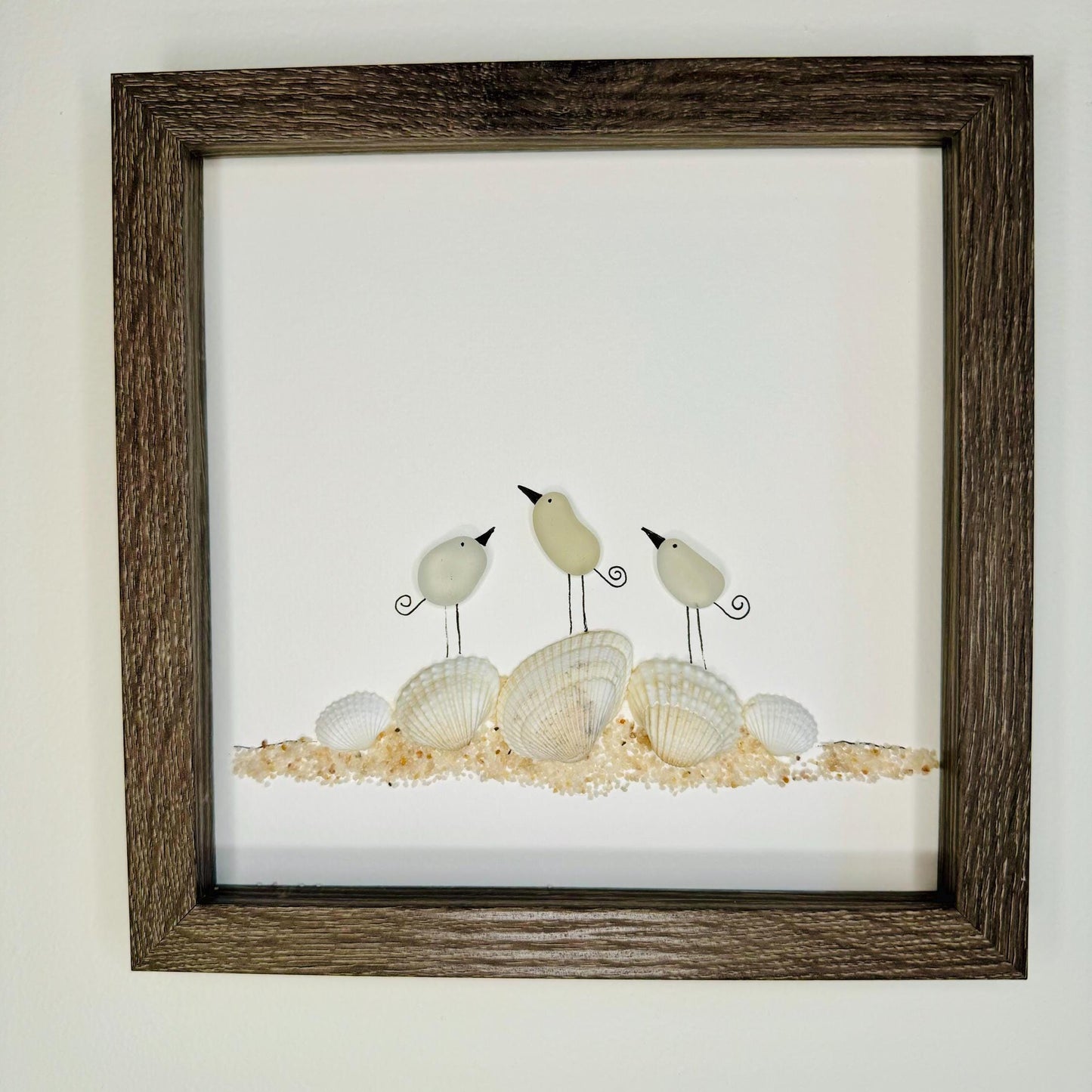 Sea Glass Pebble Art, Pebble Art Seagull, Gift for Her, Seaglass Picture, Coastal Artwork