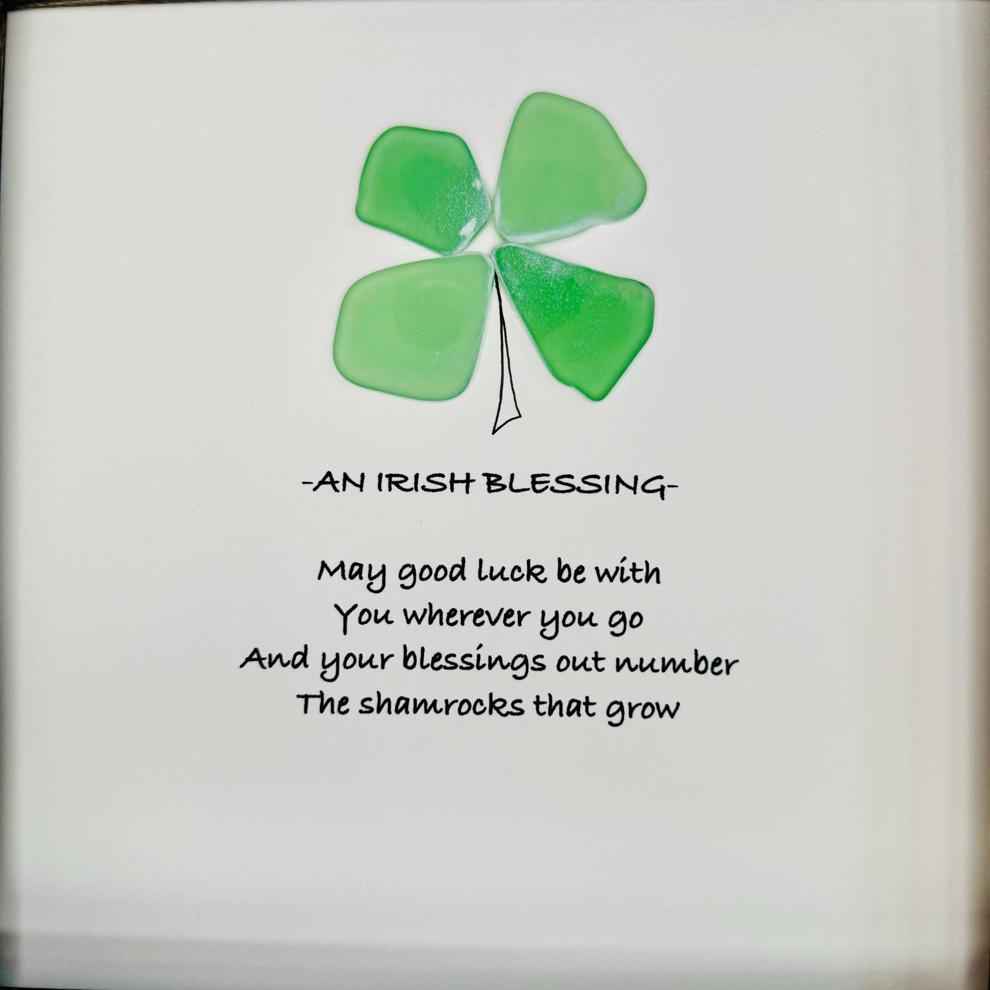 Sea Glass Pebble Art, Pebble Art Four Leaf Clover, Gift for Friend, Friendship Gift, Seaglass Picture, Irish Blessing