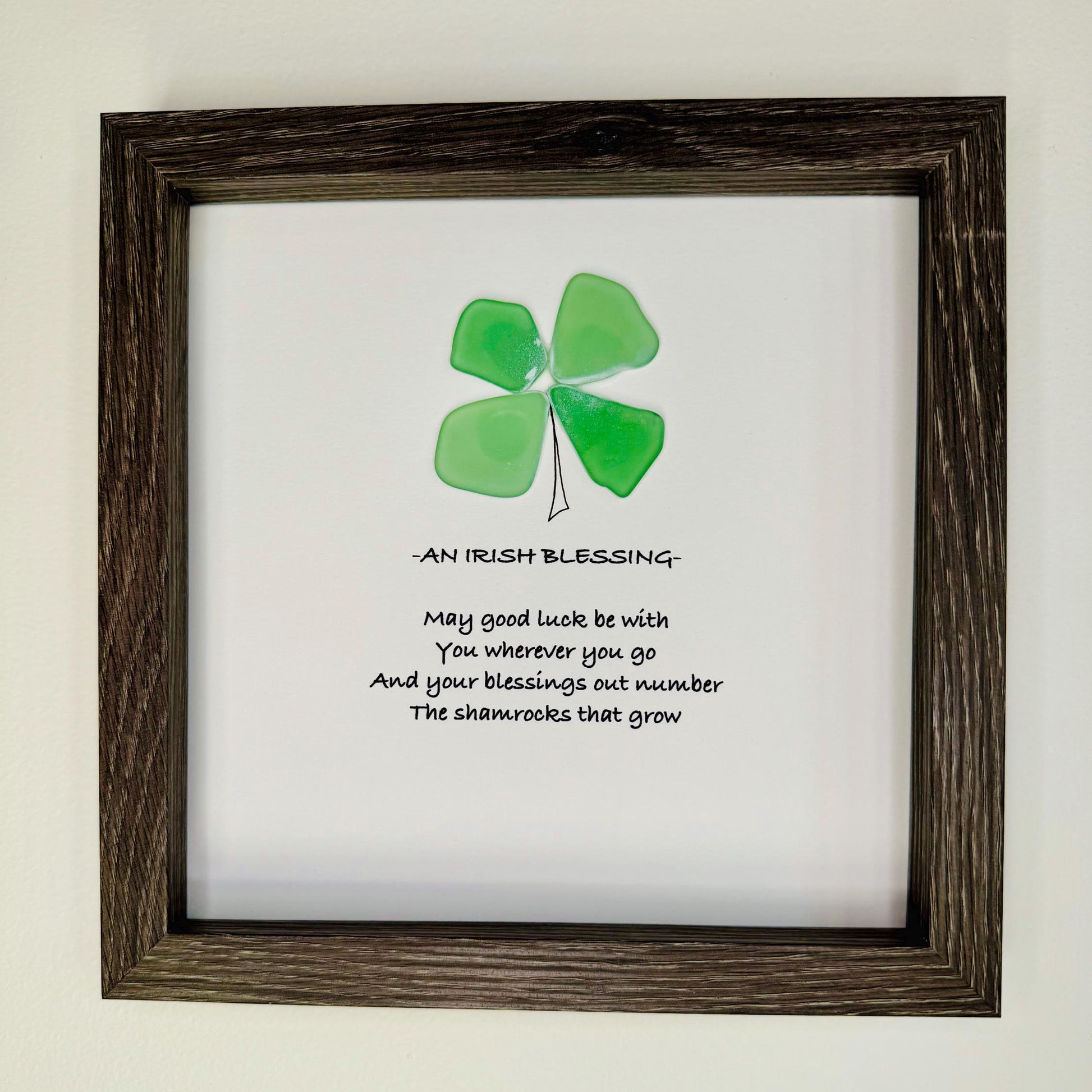 Sea Glass Pebble Art, Pebble Art Four Leaf Clover, Gift for Friend, Friendship Gift, Seaglass Picture, Irish Blessing